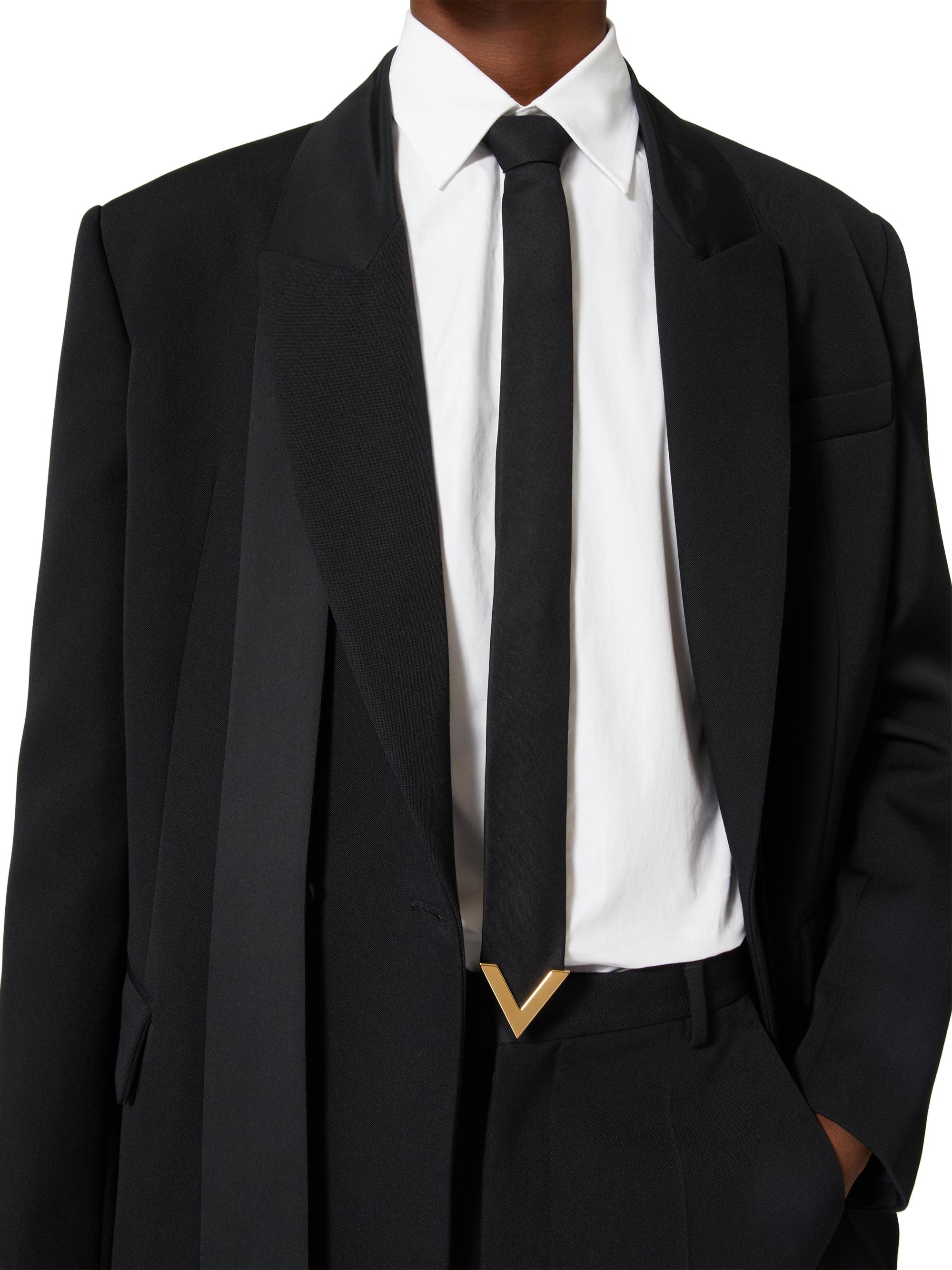 Valentino Garavani Wool And Silk Tie With Metal V Appliqué | Saks