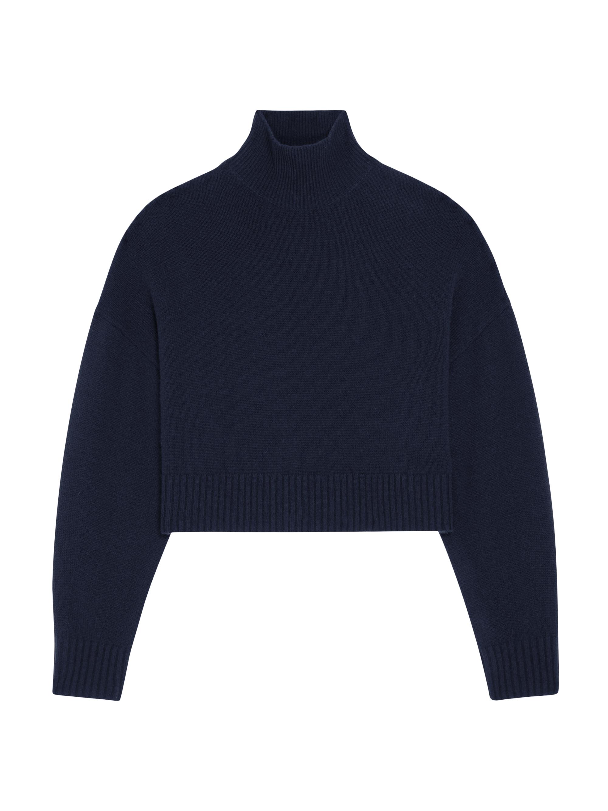 Theory Women's Cashmere Rib-Knit Cropped Turtleneck Sweater - Deep Navy
