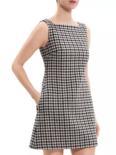 Theory Houndstooth Wool Minidress in Mink Multi