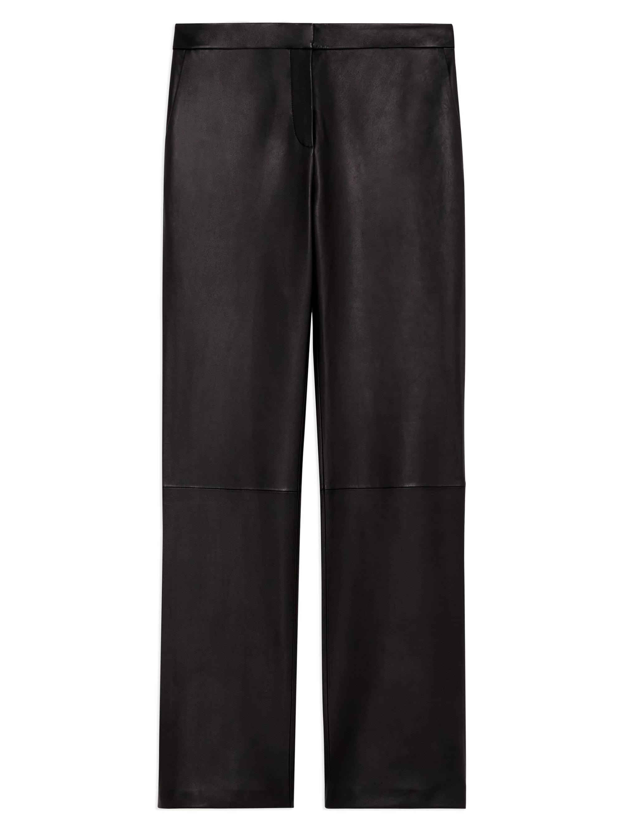 Theory Women's Mid-Rise Leather Straight-Leg Pants - Black
