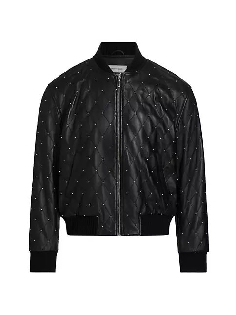 Studded Quilted-Leather Bomber Jacket