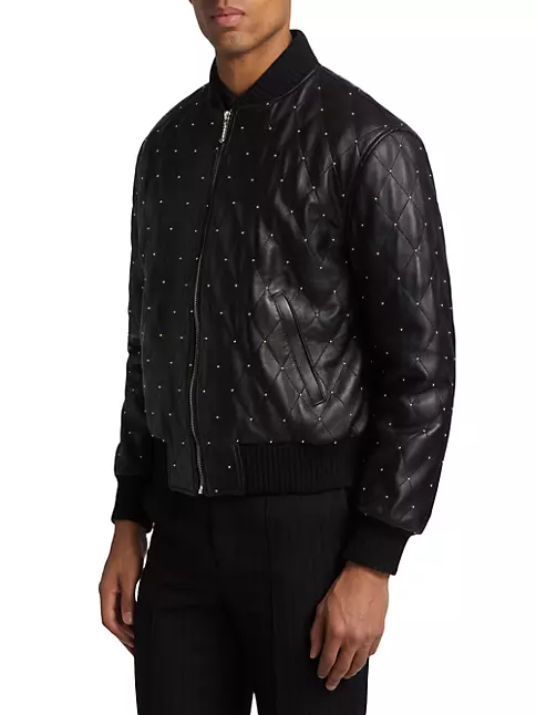 Balmain Studded Quilted Leather Bomber Jacket In Black