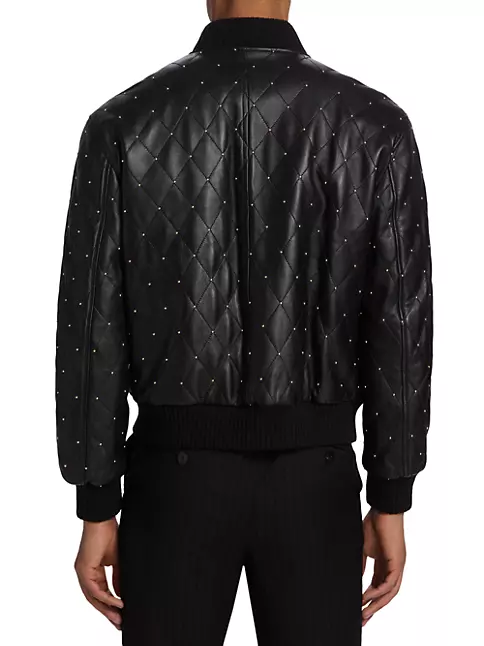 Studded Quilted-Leather Bomber Jacket