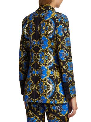 Moustache baroque-print waistcoat set - Blue