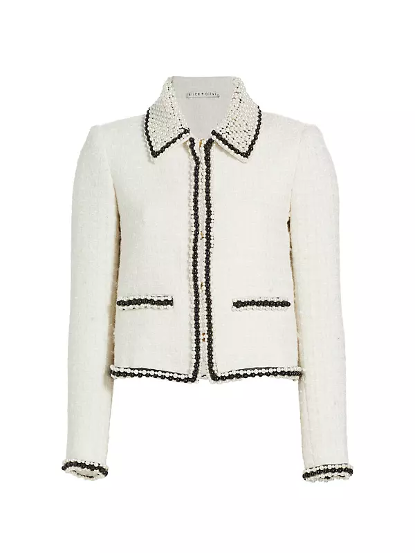 Shop Alice + Olivia Kidman Bead-Embellished Tweed Jacket | Saks