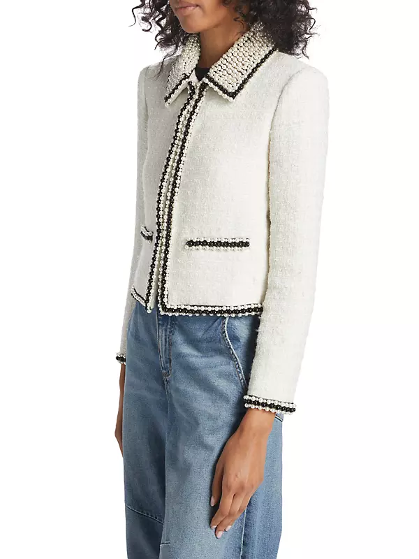 Shop Alice + Olivia Kidman Bead-Embellished Tweed Jacket | Saks 
