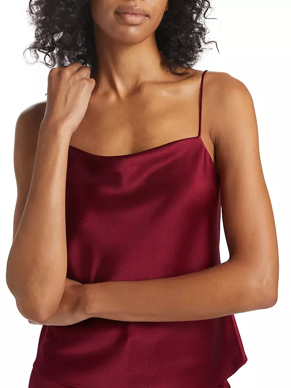 Satin and Lace Cowl Neck Cami - Candy red