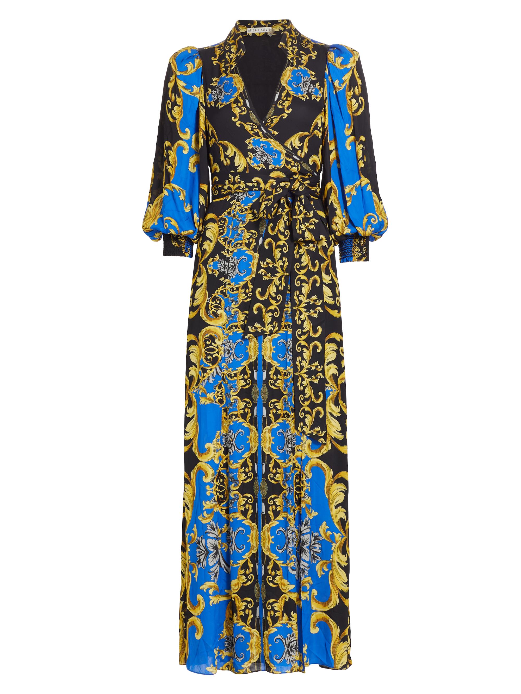 chinese dress ladies alice + olivia Women's Marna Tiered Midi Tie Strap Dress, Stargazer Multi,  0 at Amazon Women's Clothing store
