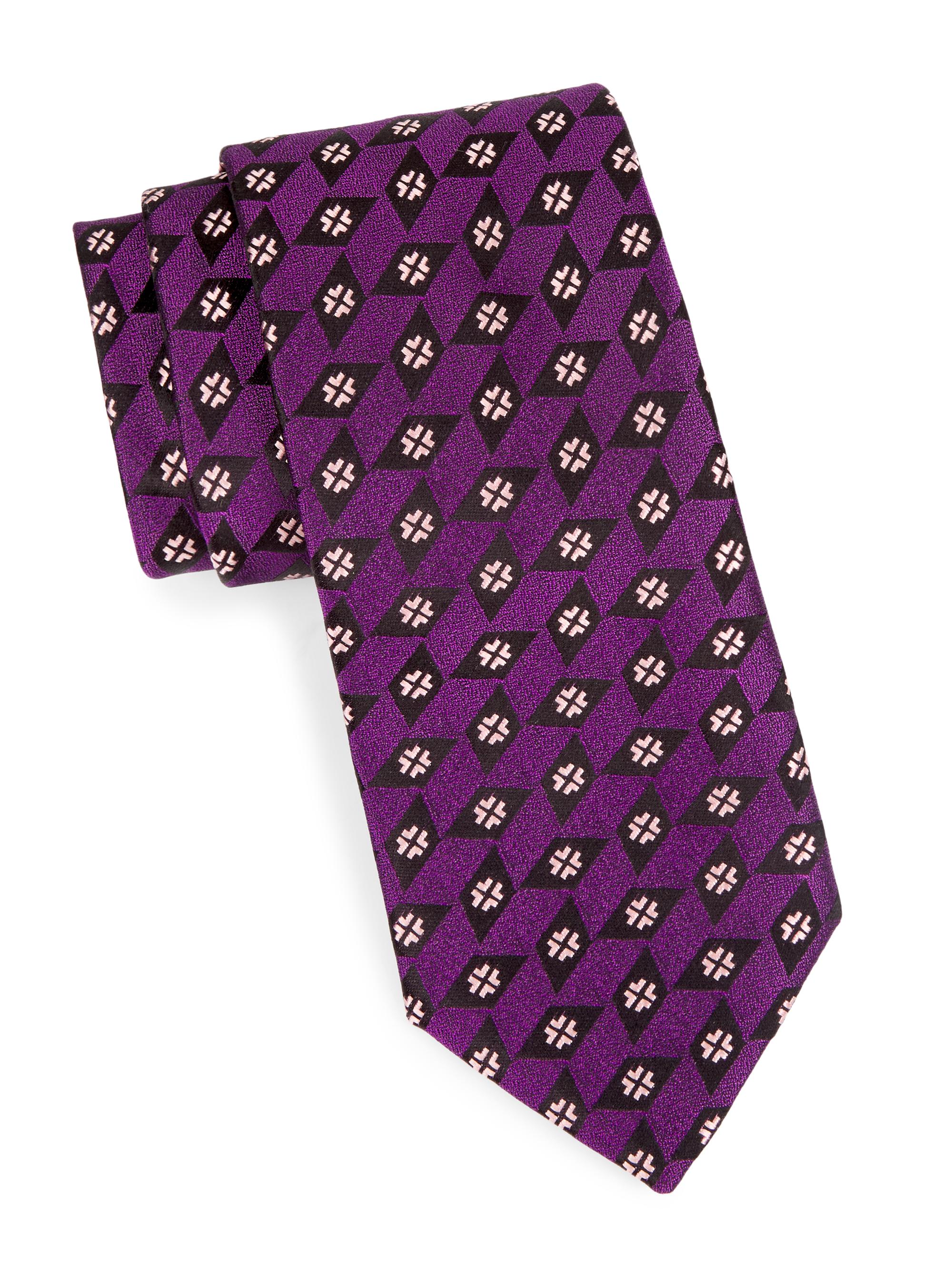 Charvet Men's Neat Window Silk Tie - Purple Pink