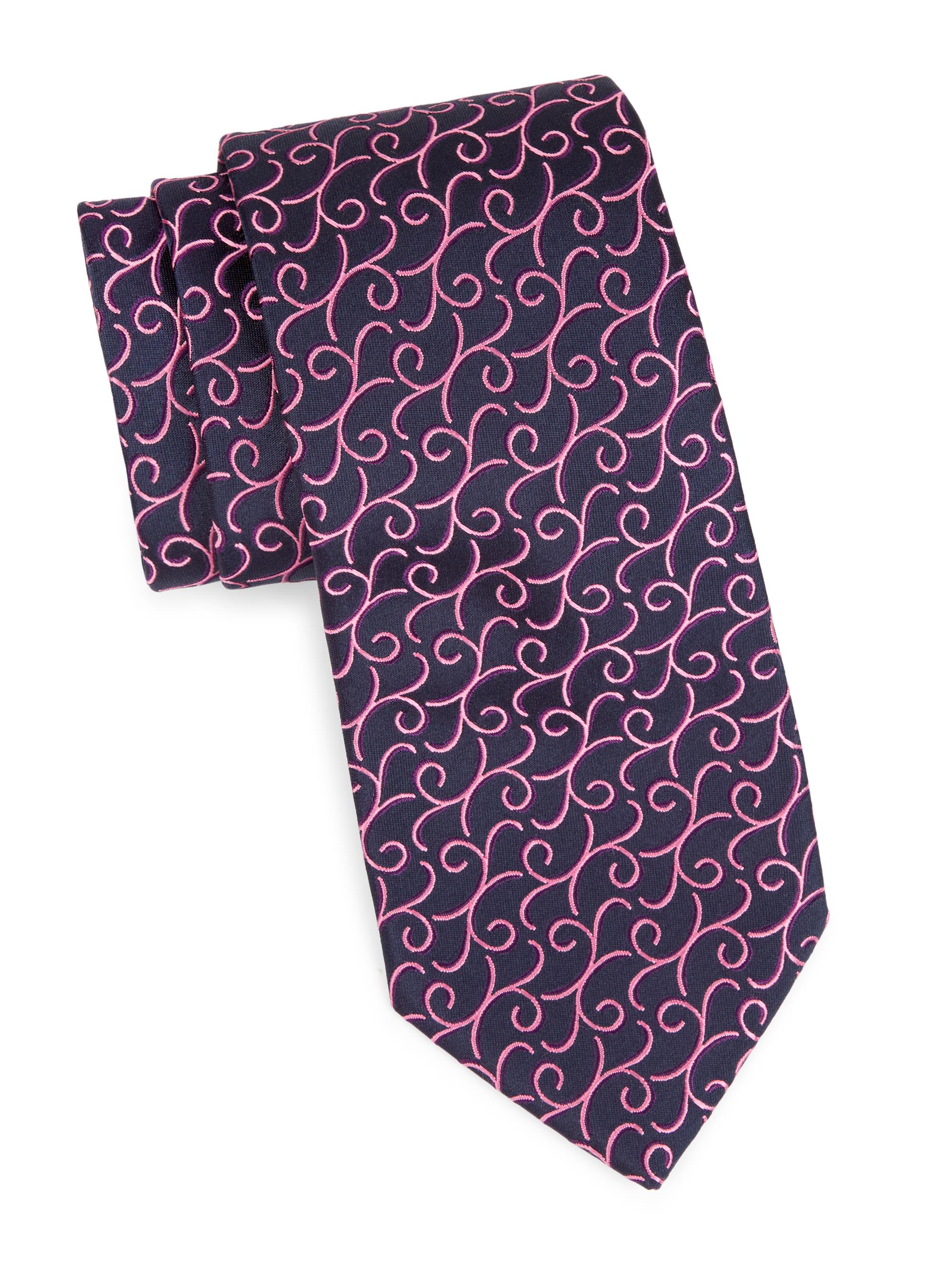 Charvet Men's Neat New Paisley Vine Silk Tie - Navy Pink