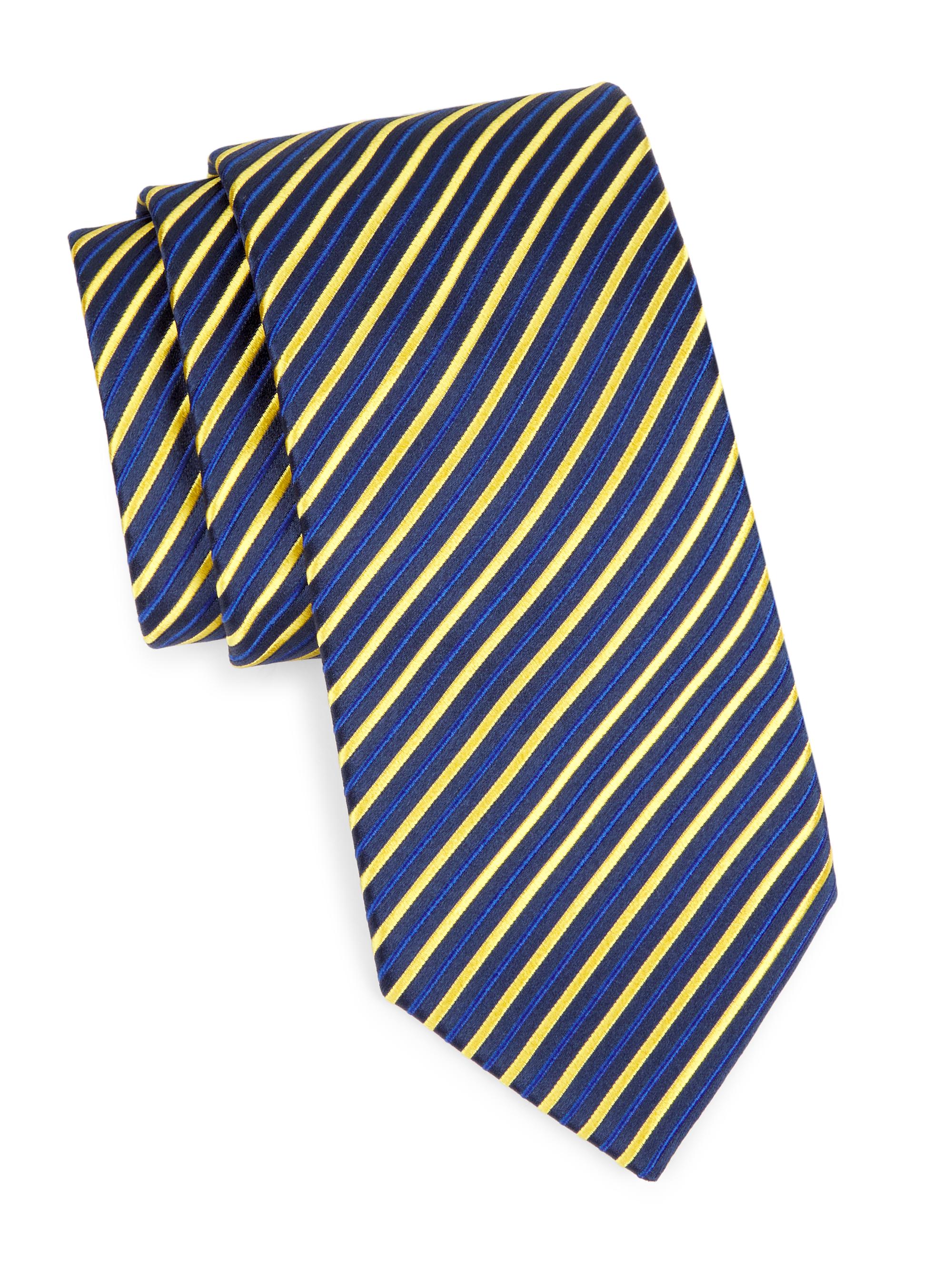 Charvet Men's Striped Silk Tie - Navy Yellow