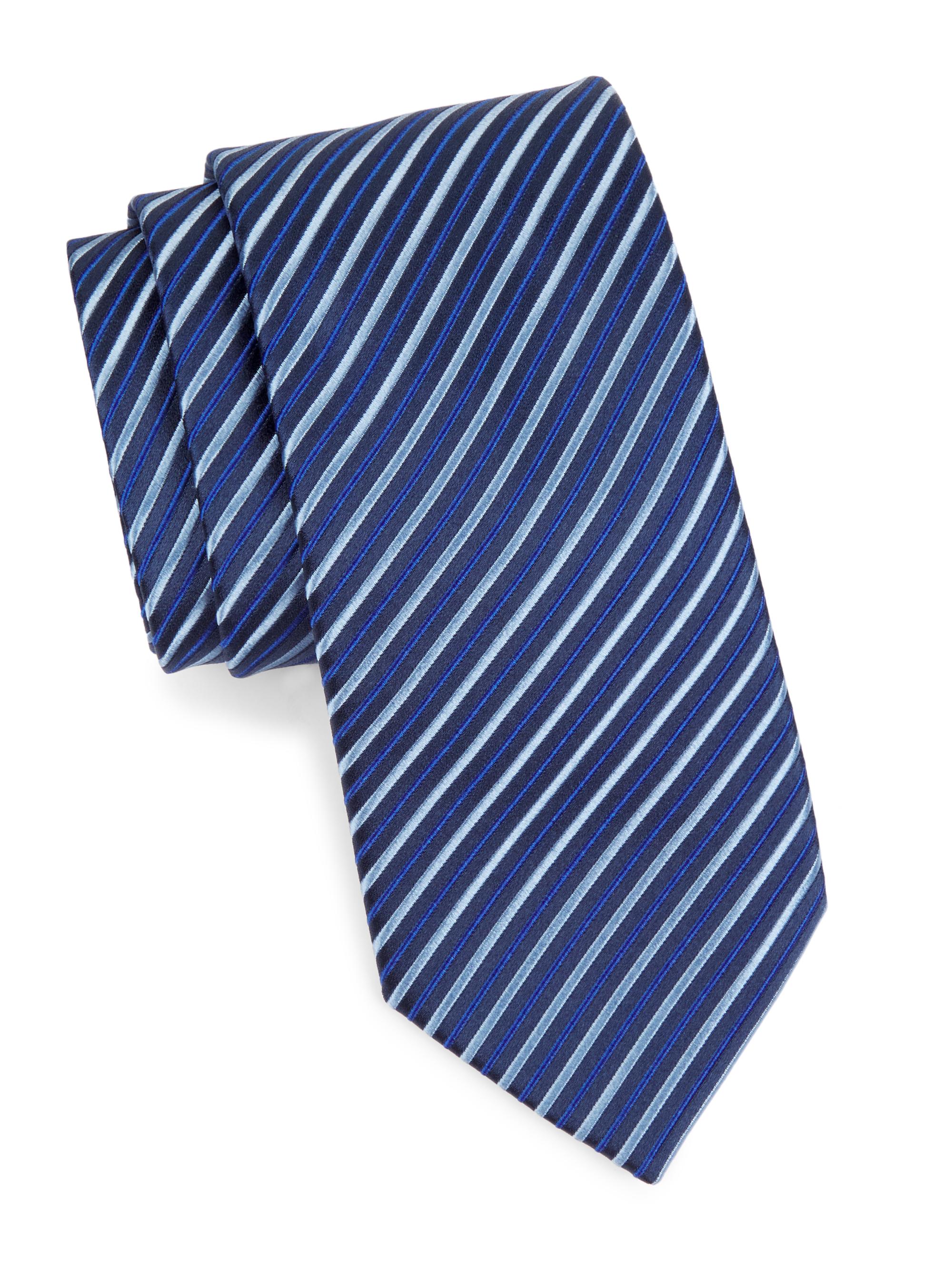 Charvet Men's Striped Silk Tie - Navy Blue