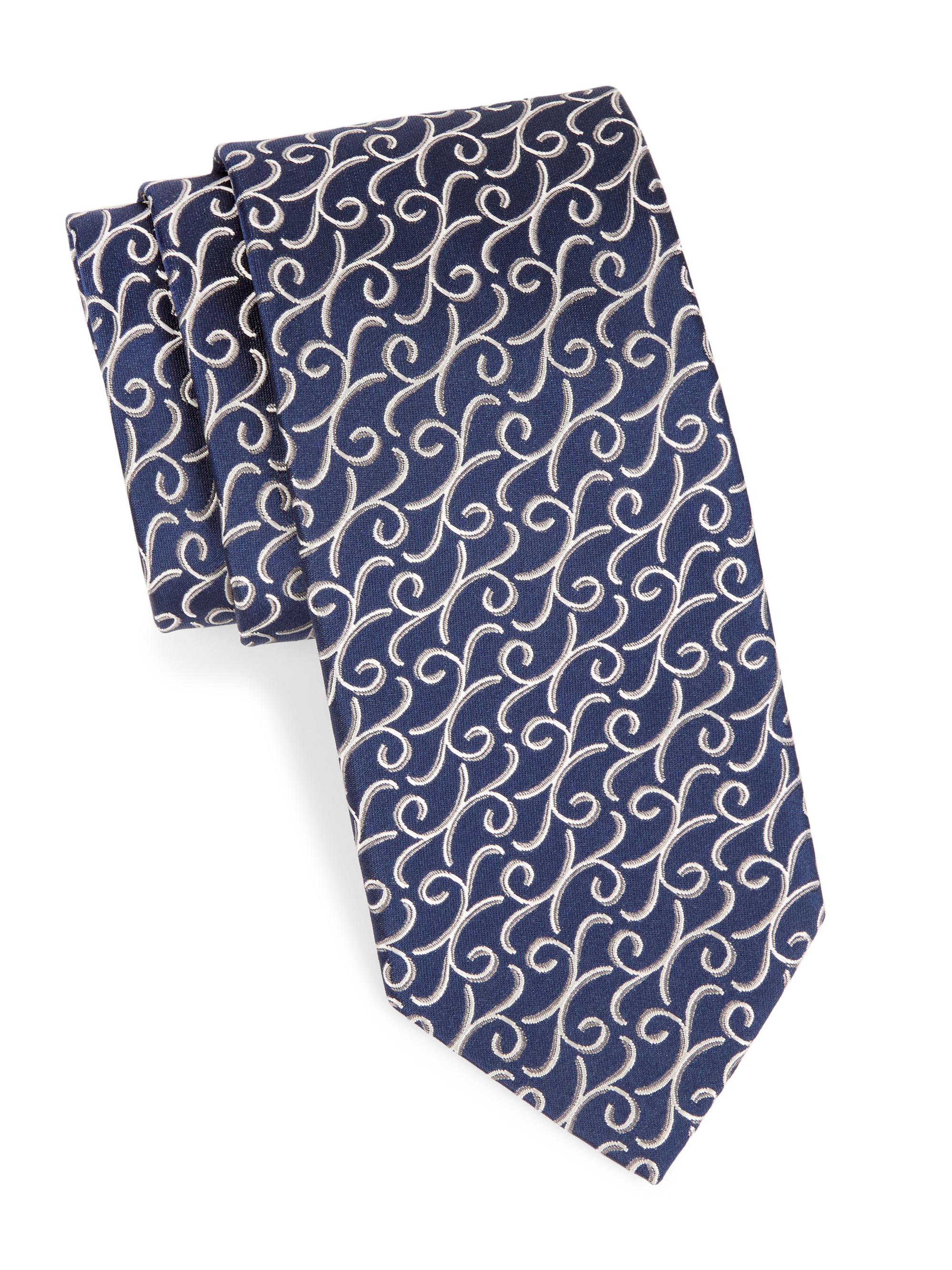 Charvet Men's Neat New Paisley Vine Silk Tie - Navy Silver