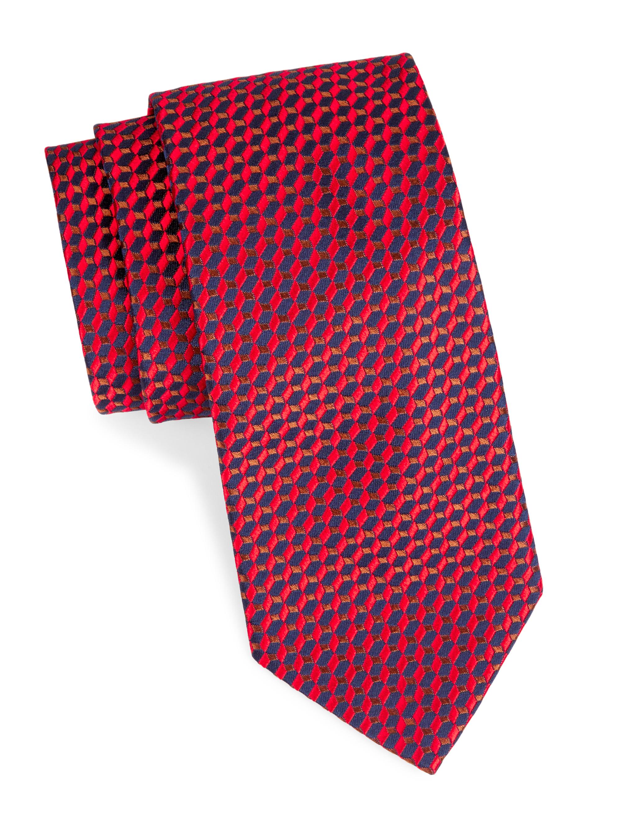 Charvet Men's Neat Geo Block Silk Jacquard Tie - Red Navy