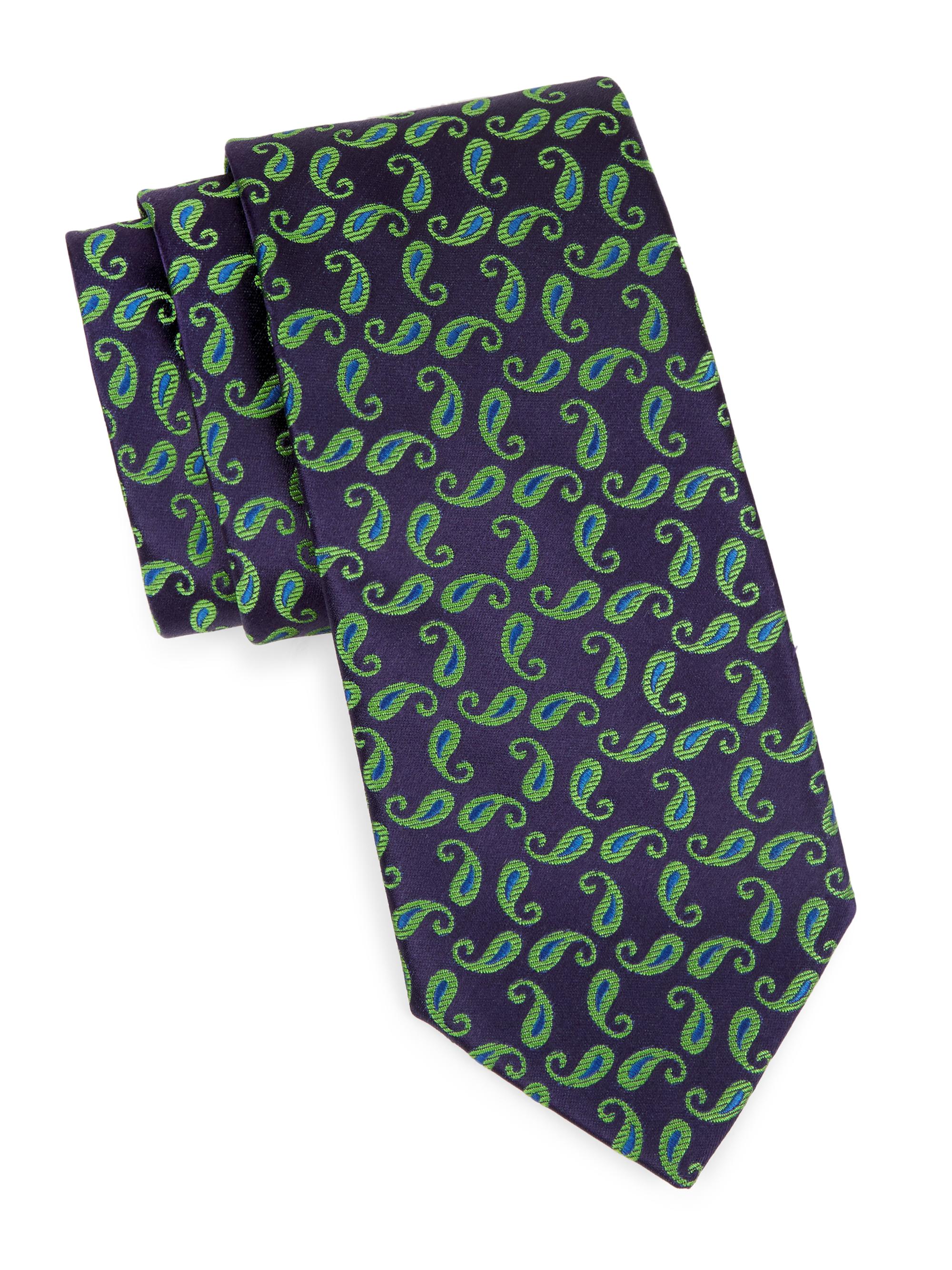 Charvet Men's Paisley Silk Tie - Navy Green