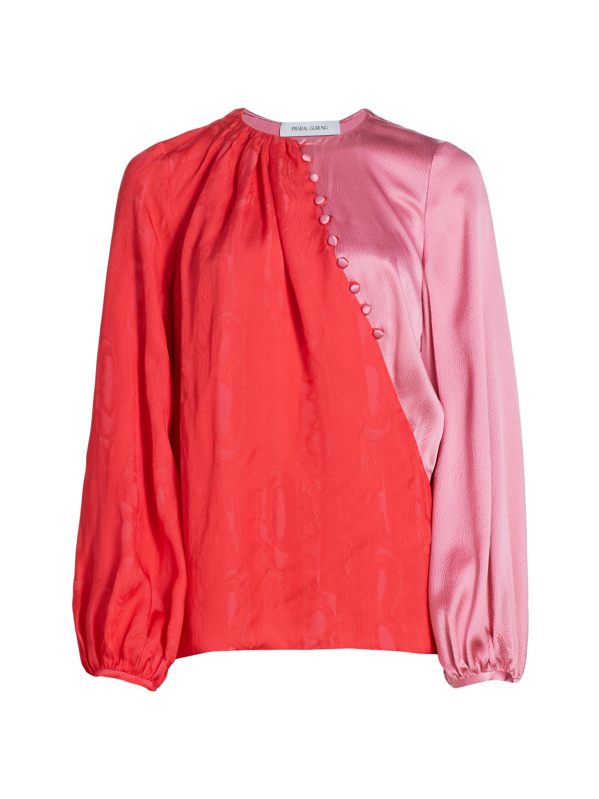 Prabal Gurung Women's Colorblocked Balloon-Sleeve Blouse - Red Rose