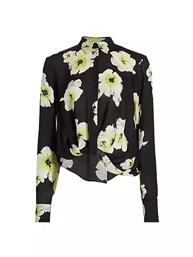 Floral Silk Twist-Front Shirt