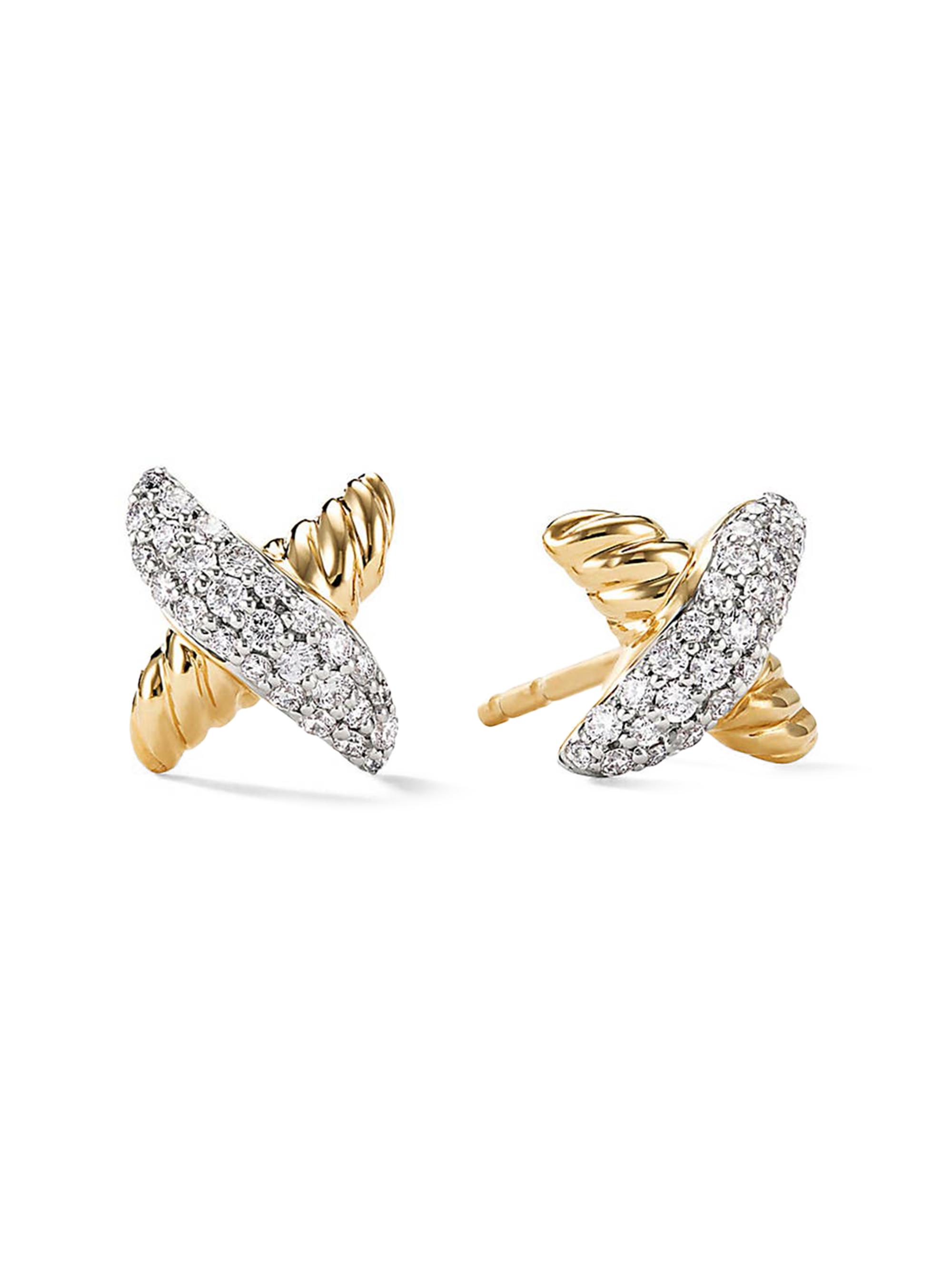 David Yurman Women's Petite X Stud Earrings in 18K Yellow Gold with Diamonds, 8.4mm - Diamond