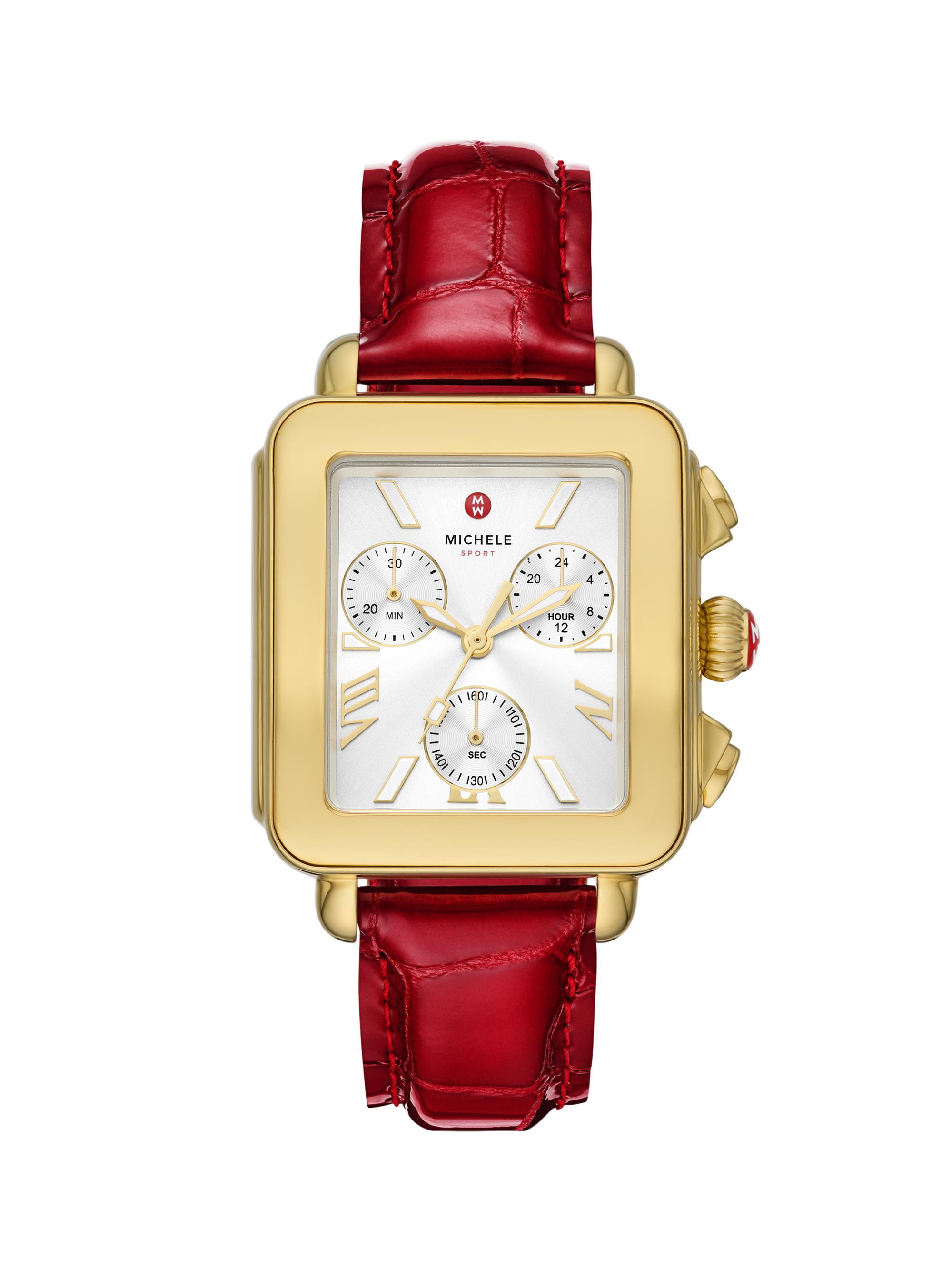 Michele Deco Sport Goldtone Leather Strap Watch/34MM x 36MM