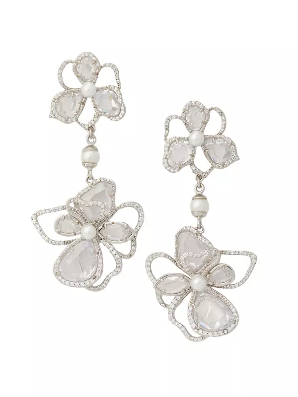 Precious Bloom Silvertone, Resin & Cubic Zirconia Double Drop Earrings