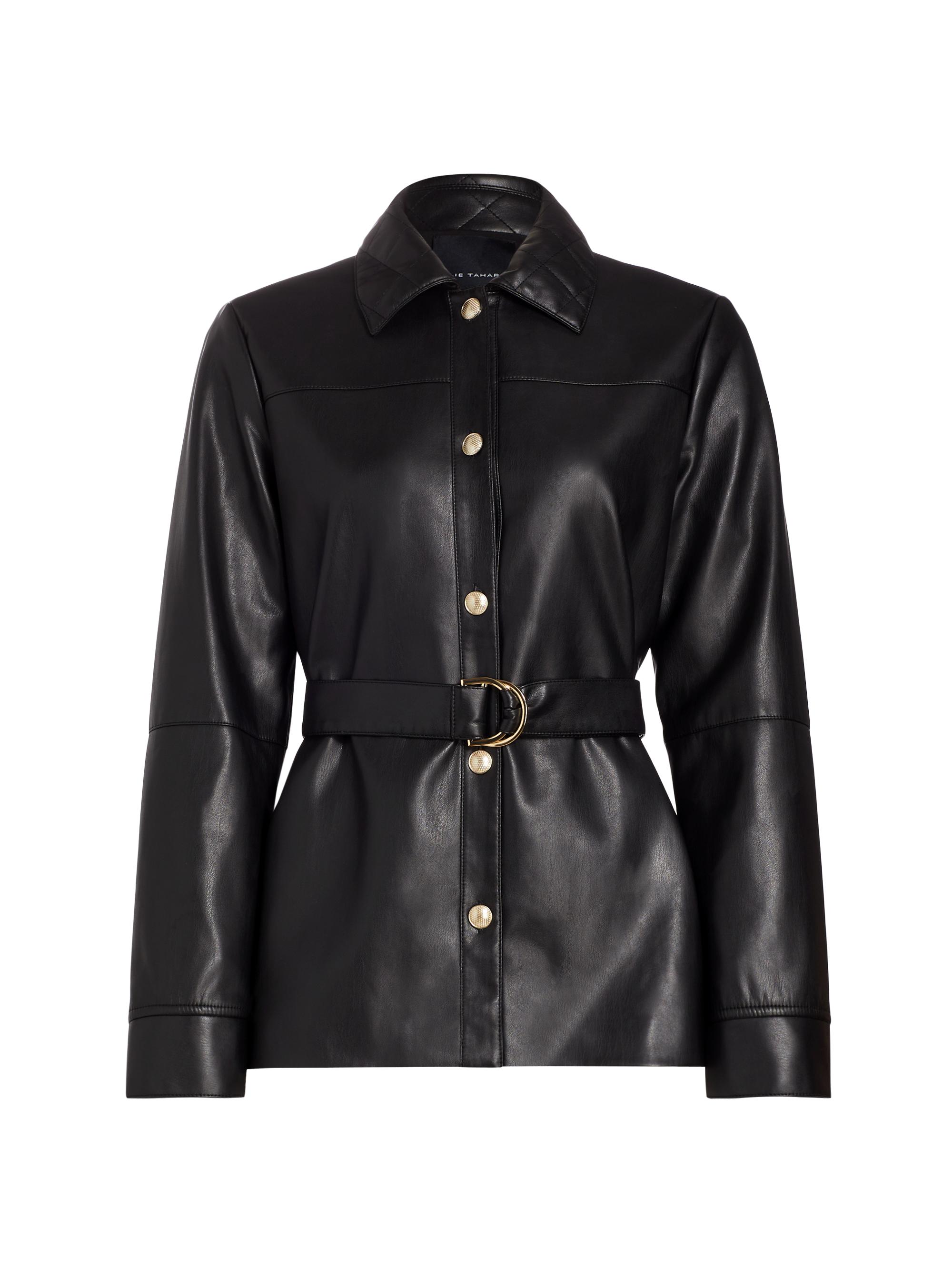 Elie Tahari Women's Belted Vegan Shirt Jacket - Noir