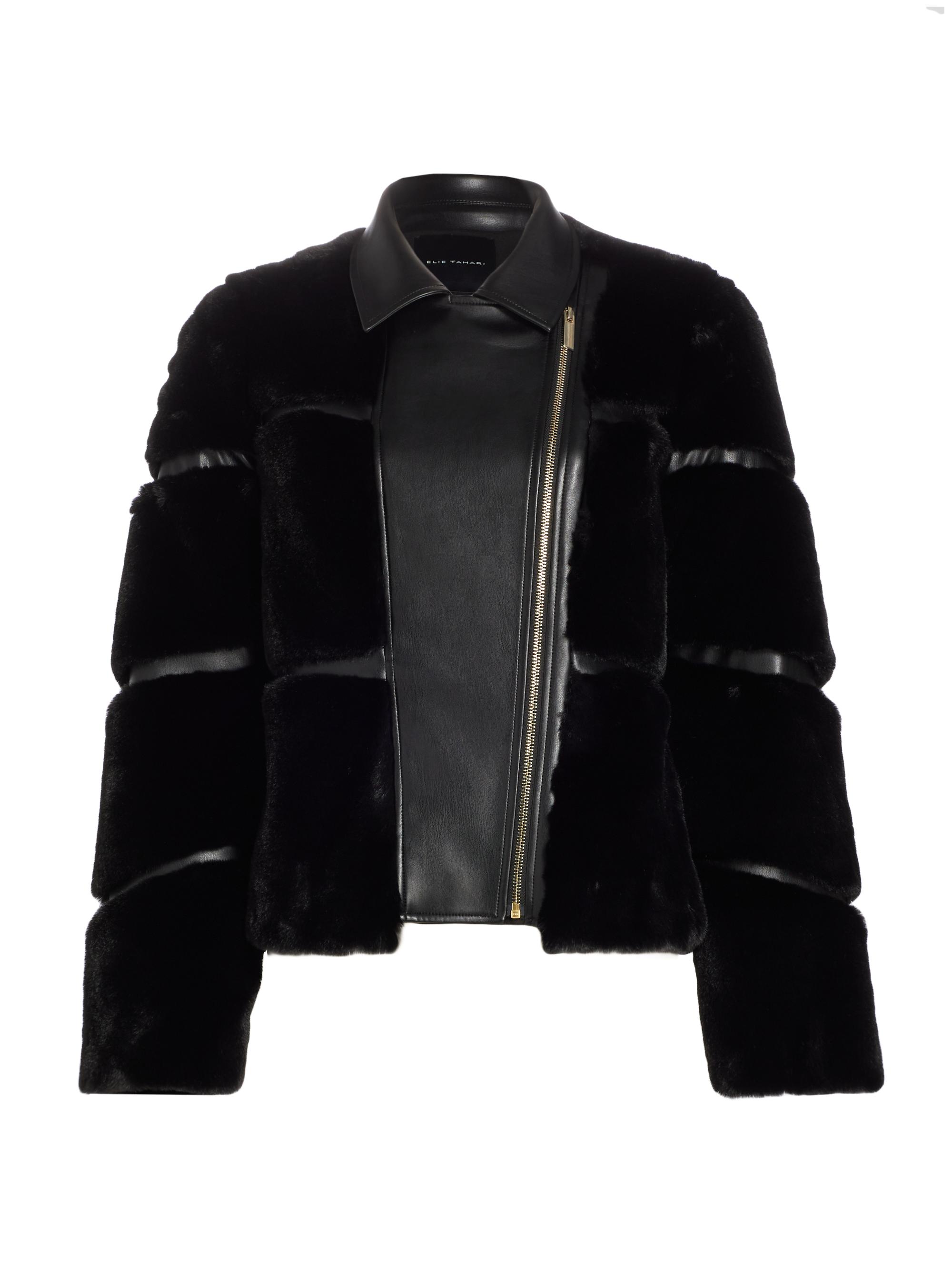 Elie Tahari Women's Mixed Media Vegan Leather Moto Jacket - Noir