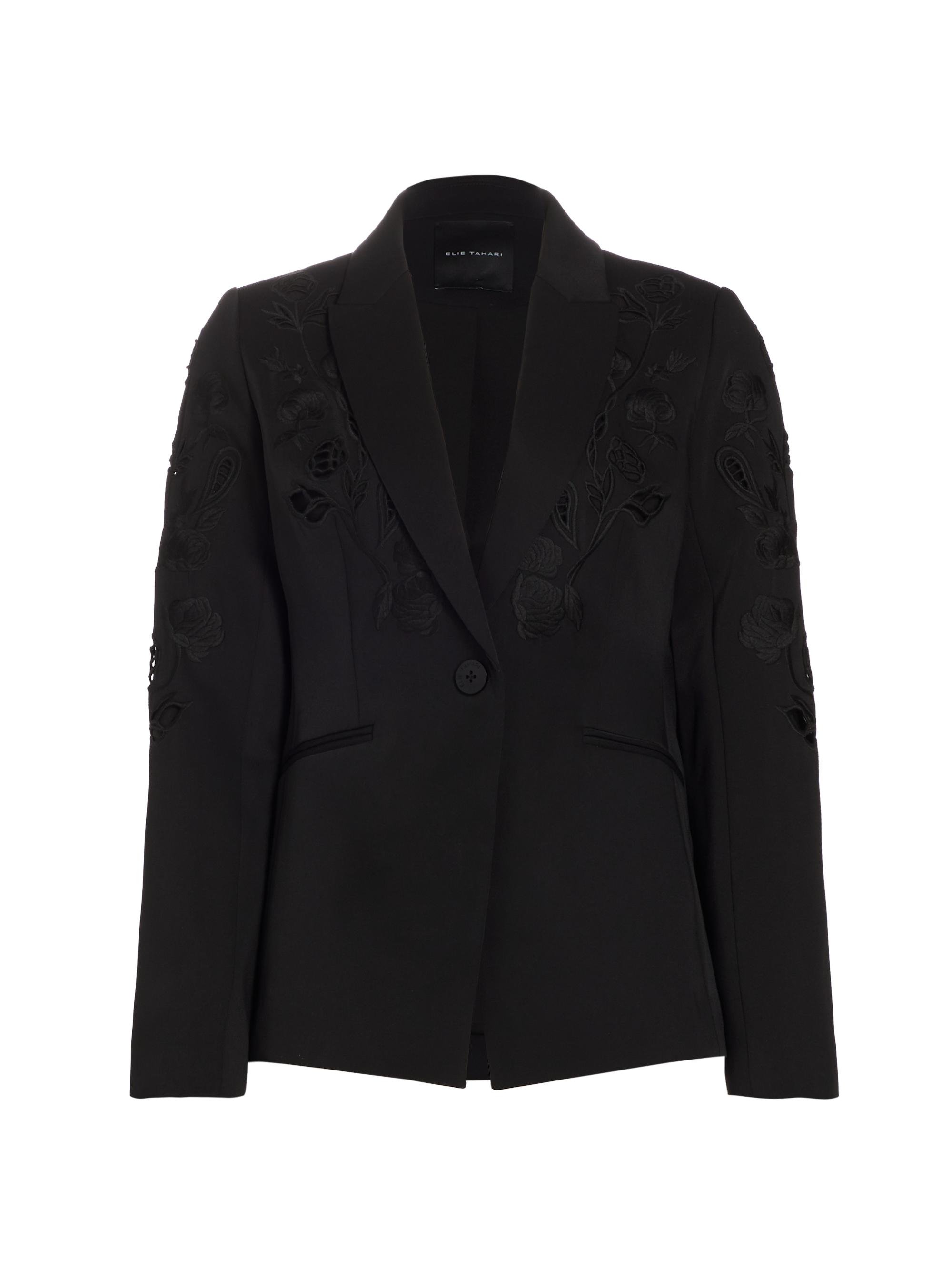 Elie Tahari Women's Blair Floral Matte Crepe Single-Button Blazer - Noir