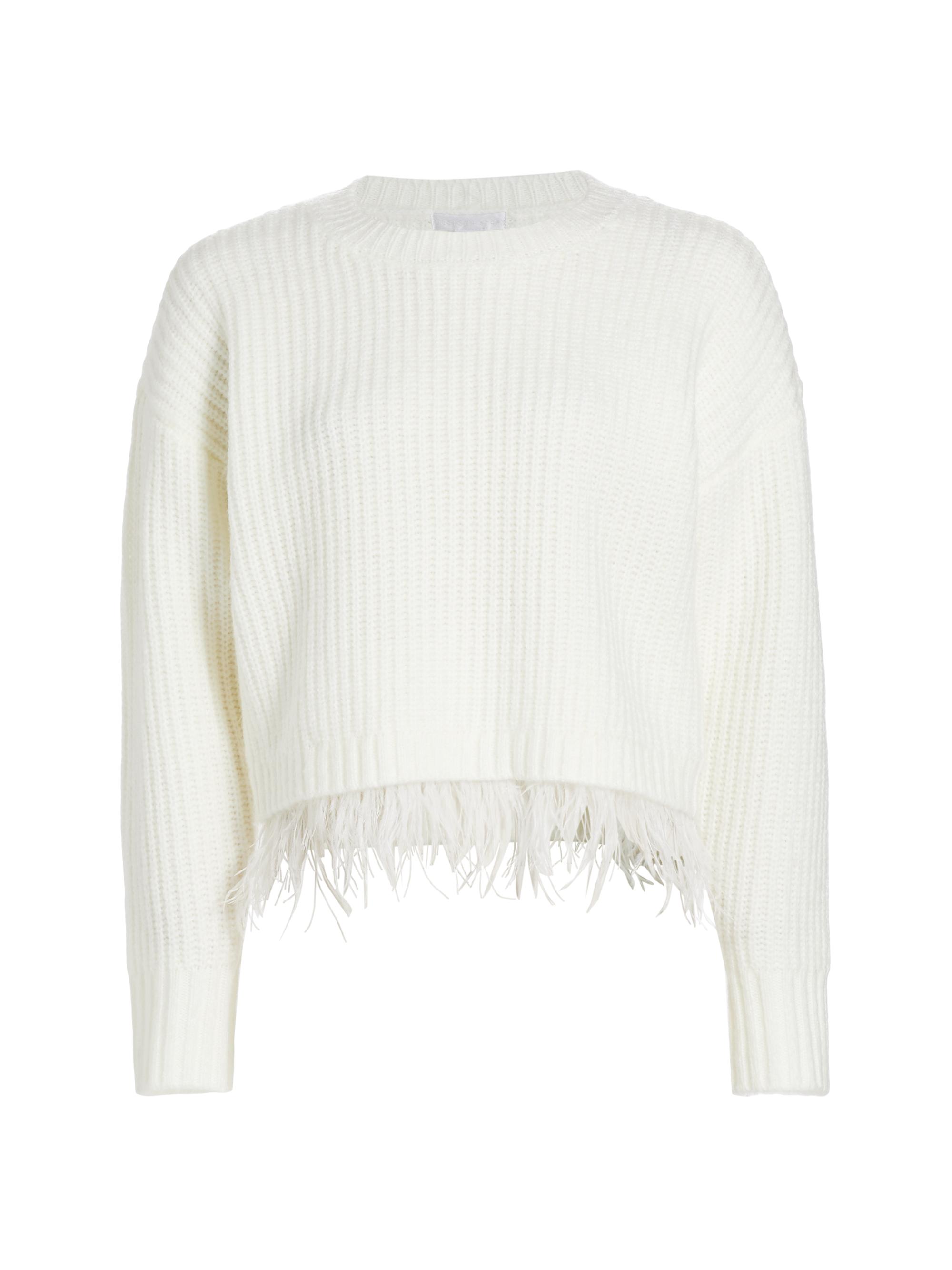 Design History Women's Feather-Trim Rib-Knit Sweater - Winter White