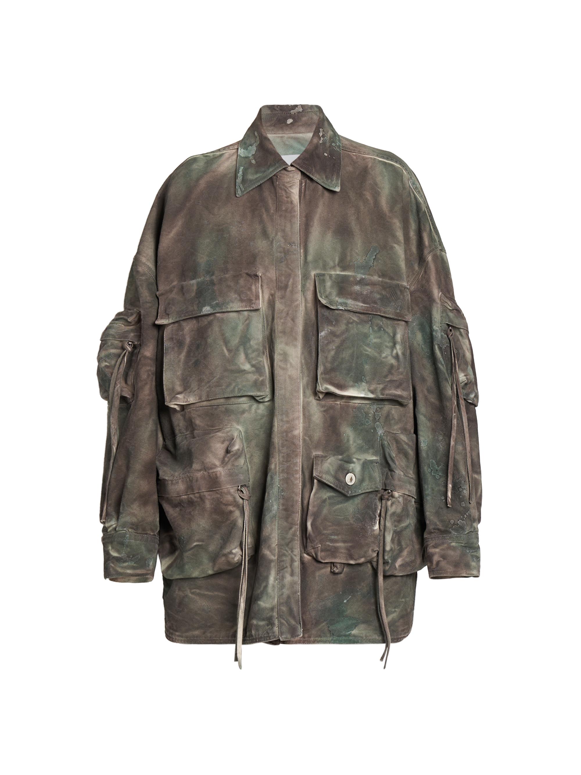 The Attico Women's Denim Oversized Cargo Jacket - Stained Green Camouflage