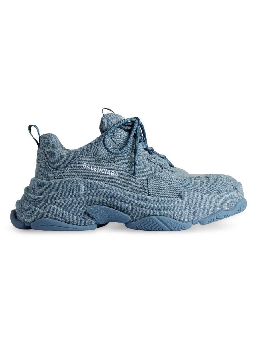 人気★関税込【BALENCIAGA】TRIPLE S DENIM TRAINERS Black BALENCIAGA Triple S Chunky-Sole Leather And Denim Low-Top