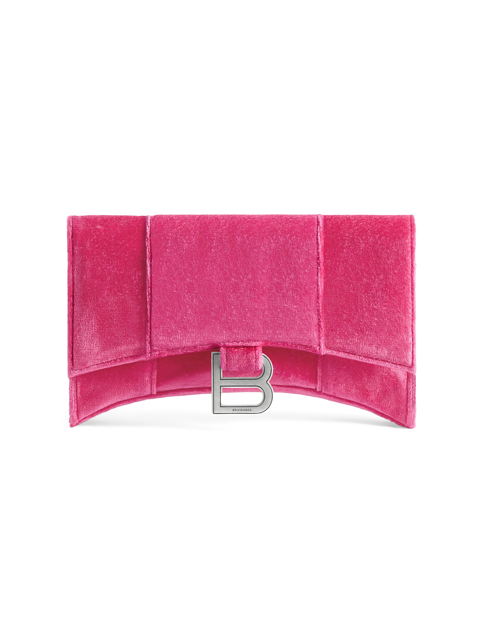 Balenciaga Women's Hourglass Wallet On Chain Velvet Jersey - Bright Pink
