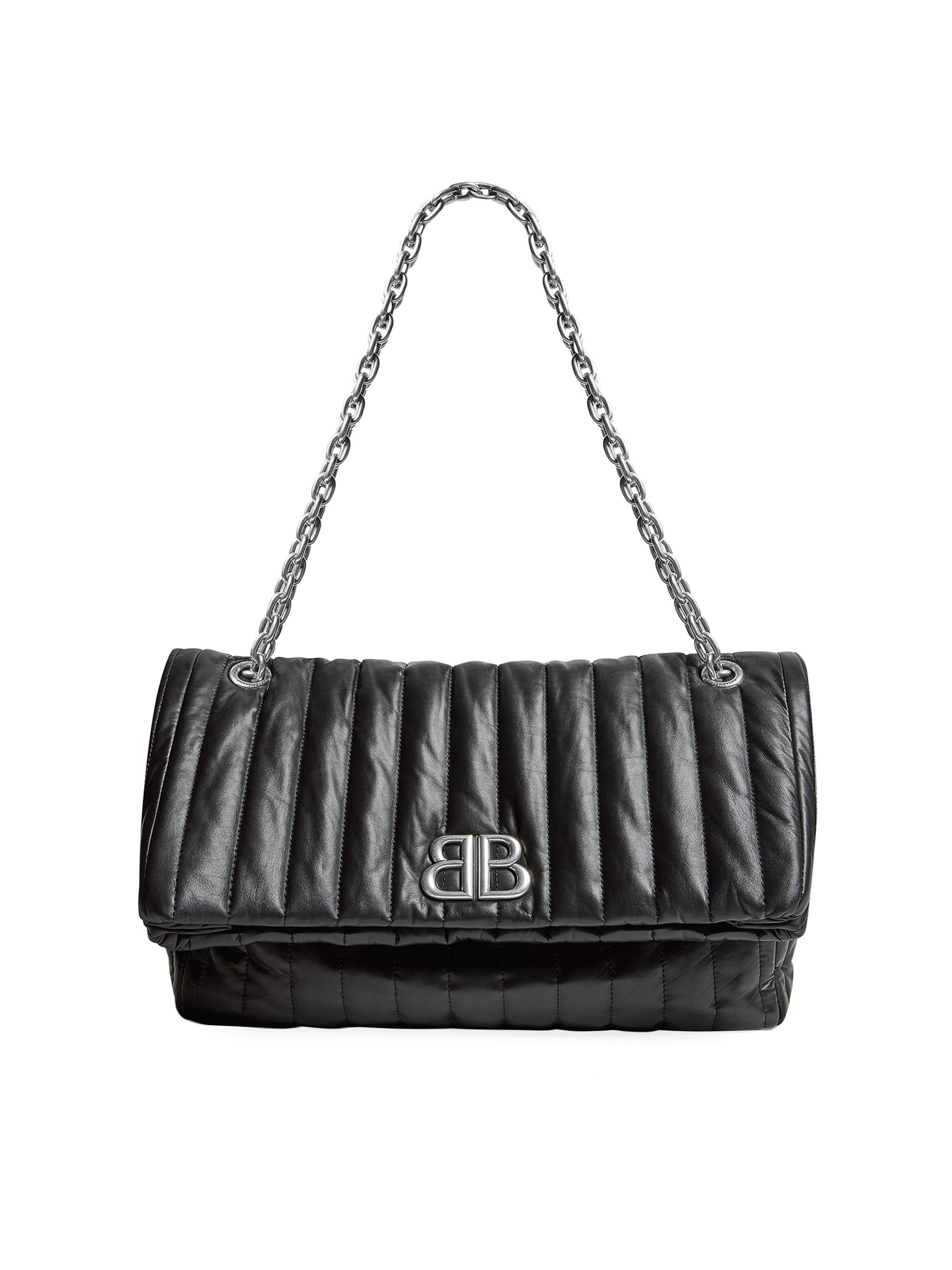 Balenciaga Women's Monaco  Chain Quilted Shoulder Bag - Black