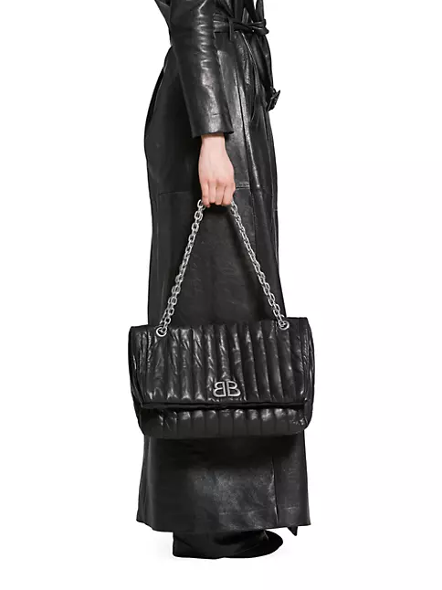 Balenciaga BB Chain Round Shoulder Bag Embossed Leather Medium at