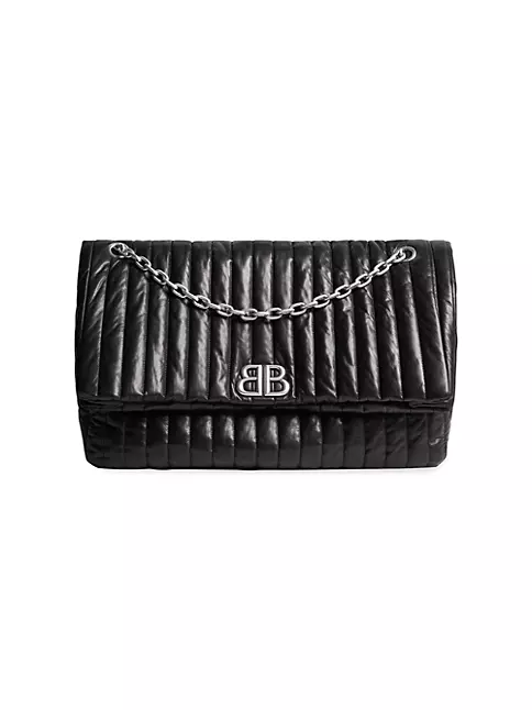 Balenciaga Women's Monaco Large Chain Shoulder Bag Quilted - Black