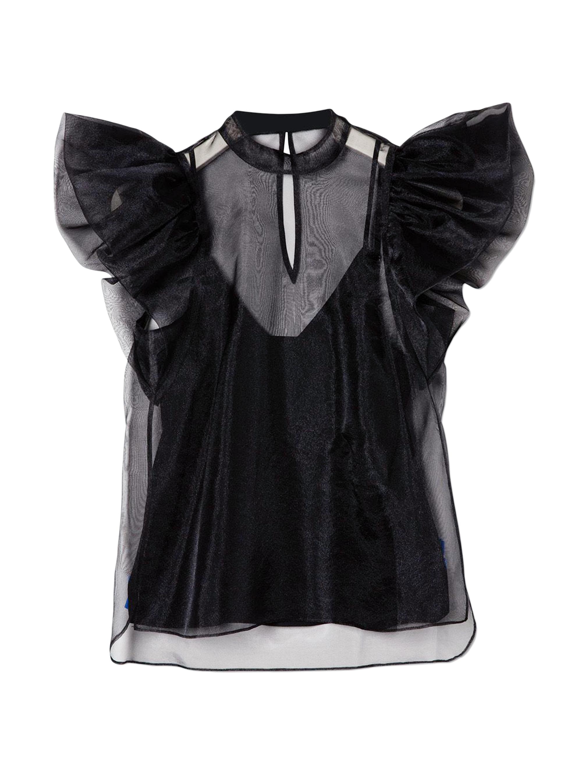 SIMKHAI Women's Corina Organza Ruffle-Sleeve Top - Black