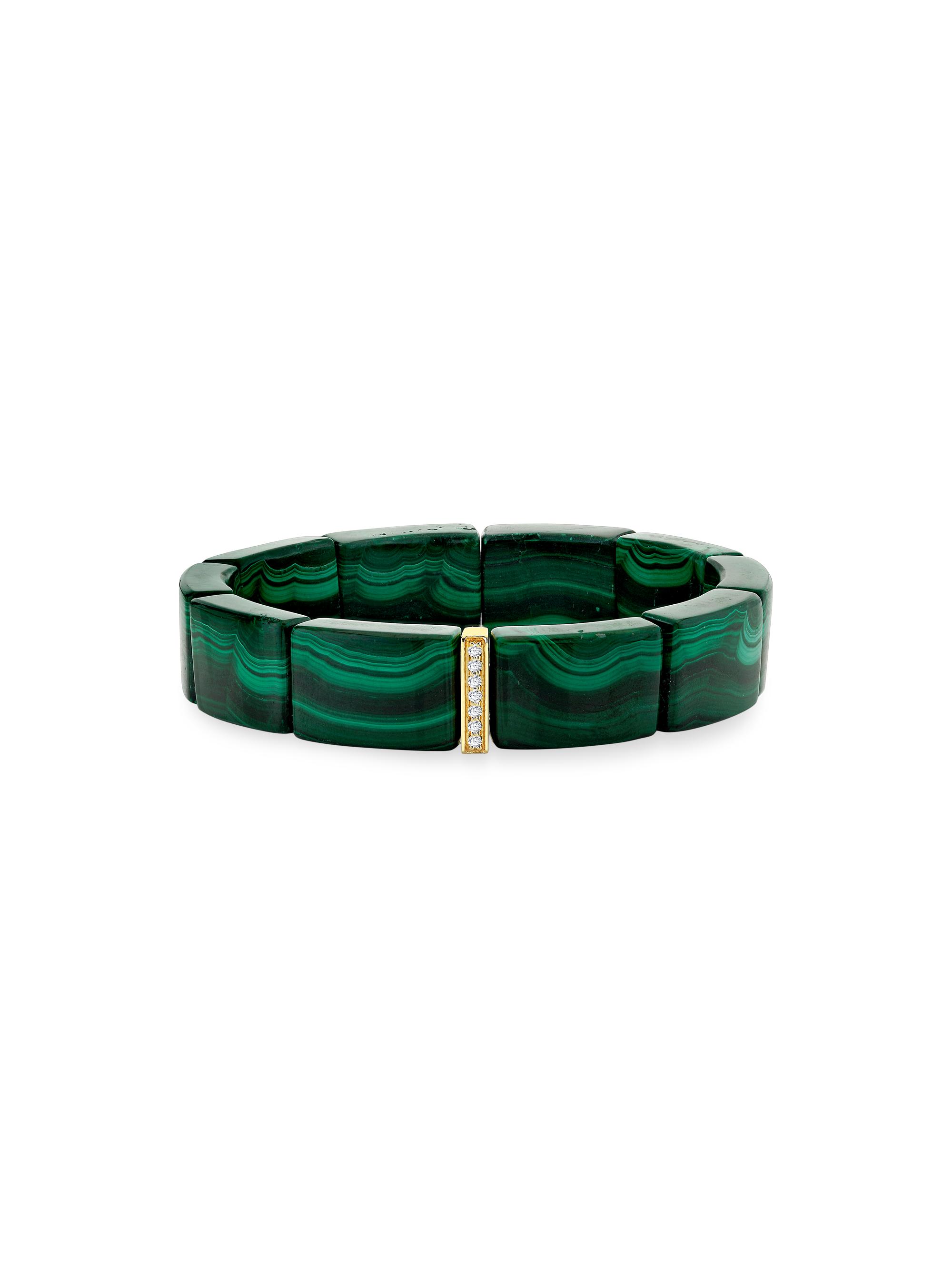 Sydney Evan Women's 14K Yellow Gold, 0.08 TCW Diamond & Malachite Bead Stretch Bracelet - Yellow Gold