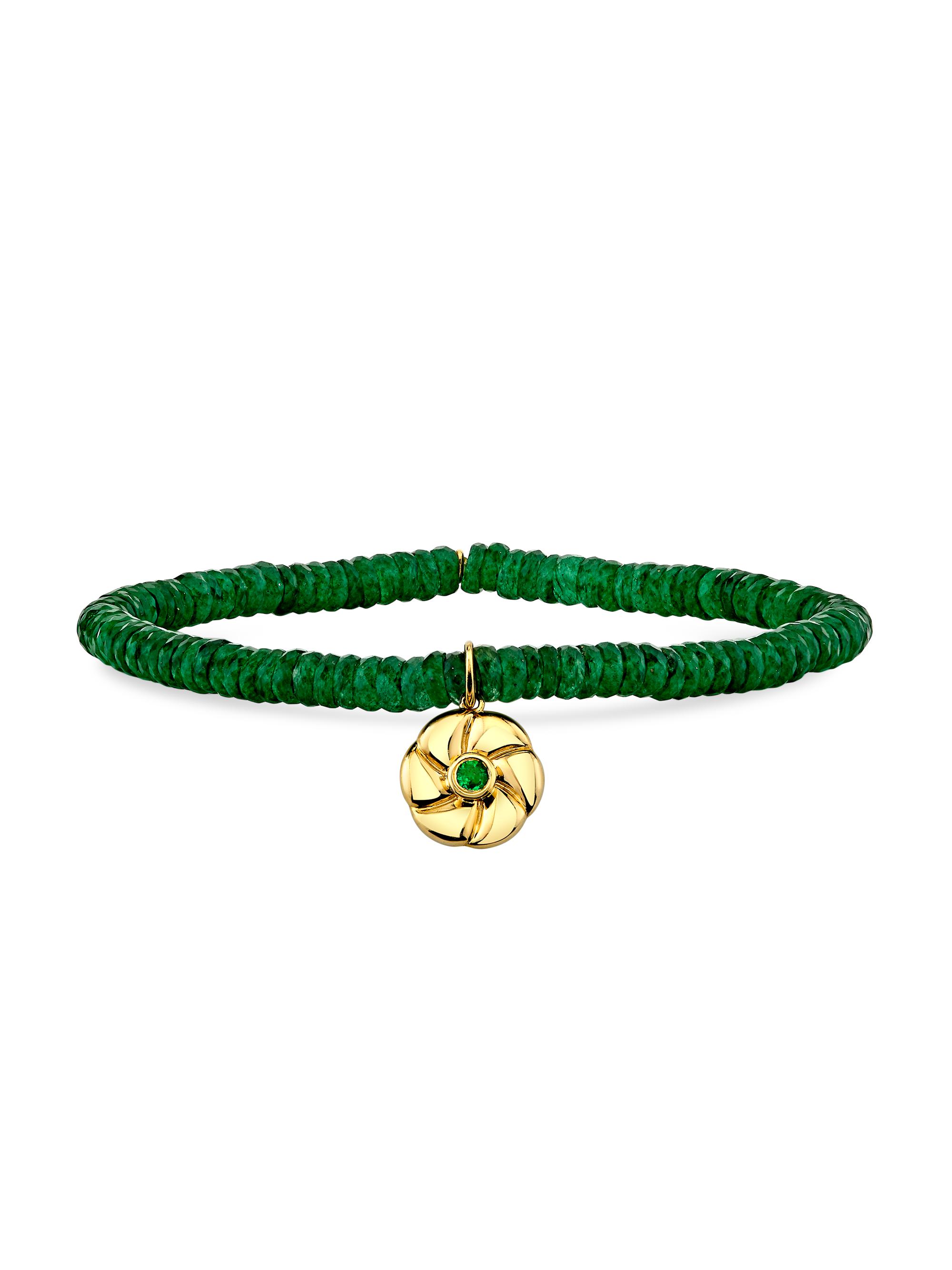 Sydney Evan Women's 14K Yellow Gold, Green Aventurine & Emerald Pinwheel Flower Charm Bracelet - Emerald