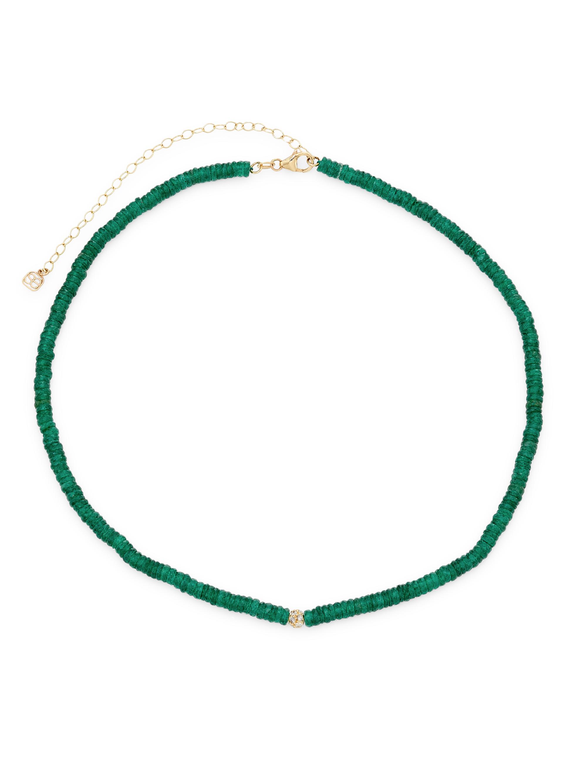 Sydney Evan Women's 14K Yellow Gold, 0.17 TCW Diamond & Green Aventurine Wheel Bead Necklace - Yellow Gold