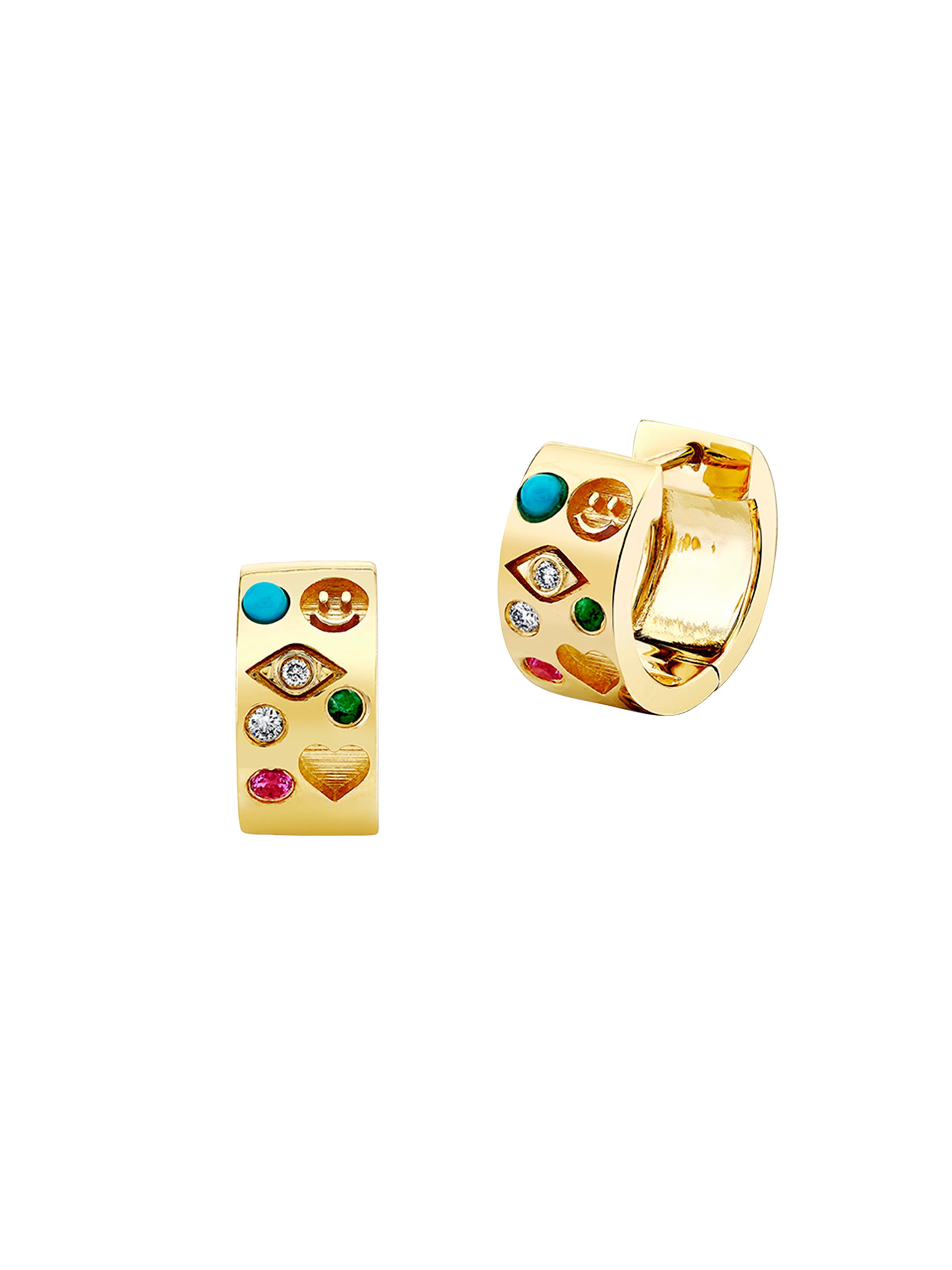 Sydney Evan Women's Iconography 14K Yellow Gold, 0.047 TCW Diamond & Multi-Gemstone Huggie Hoops - Yellow Gold