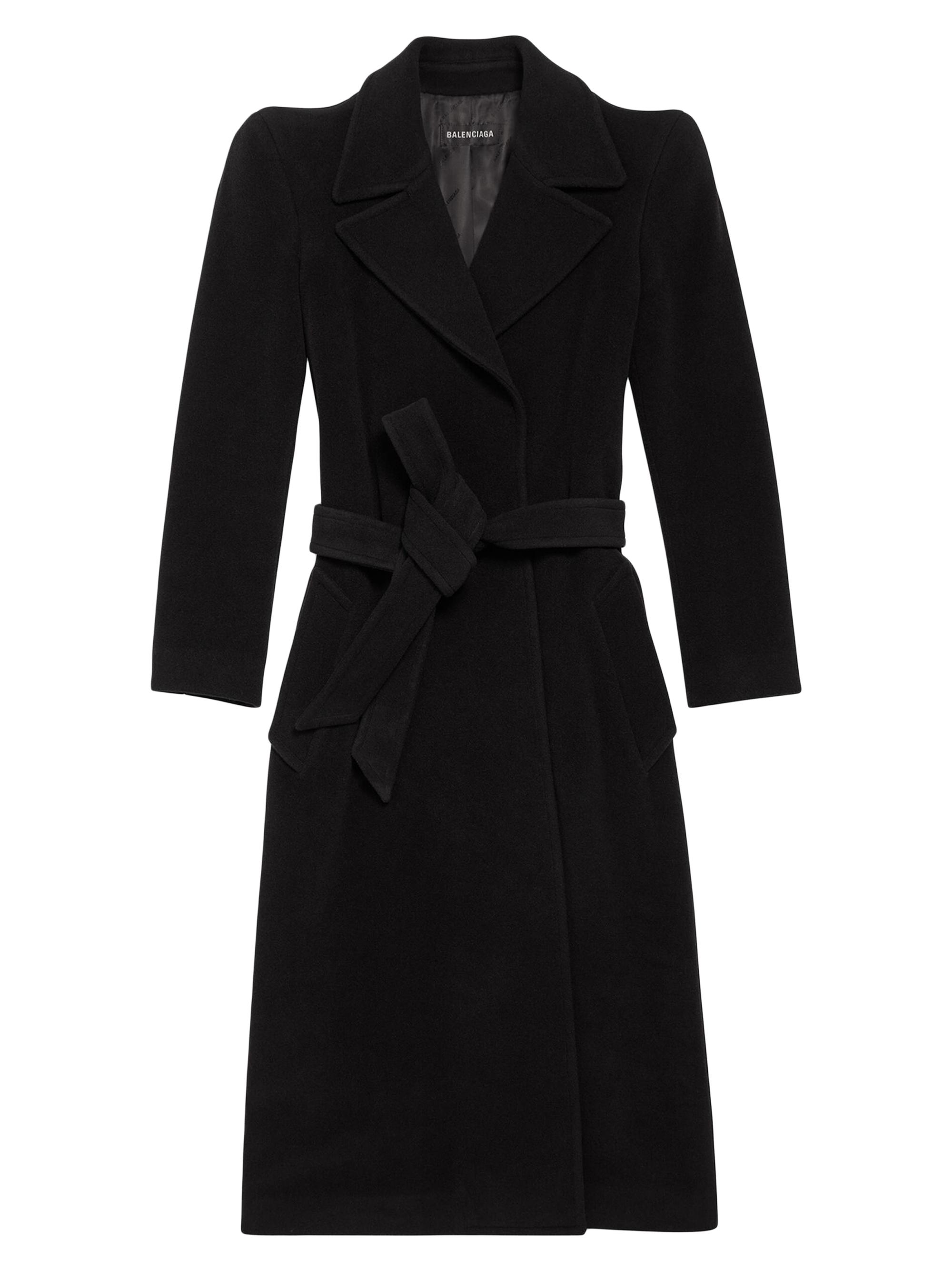 Balenciaga Women's Round Shoulder Fitted Coat - Black