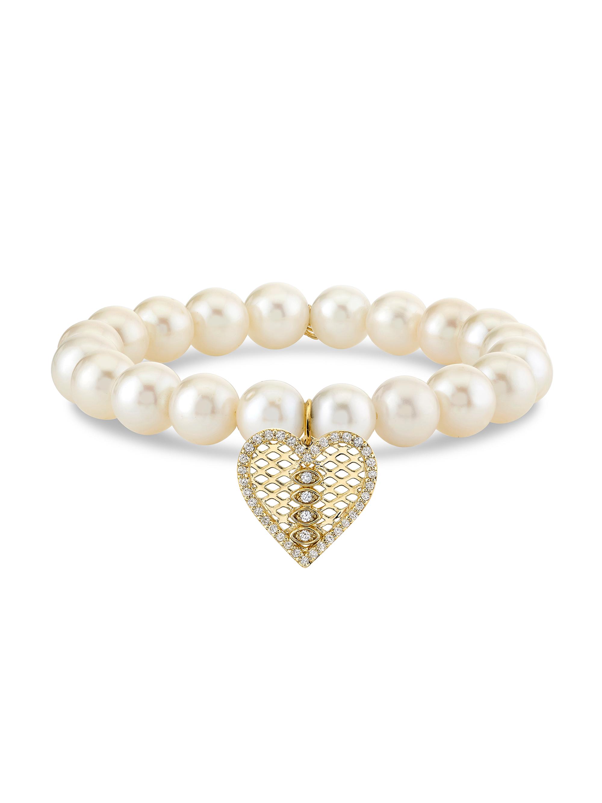 Sydney Evan Women's 14K Yellow Gold, Freshwater Pearl & 0.20 TCW Diamonds Stretch Bracelet - White Gold
