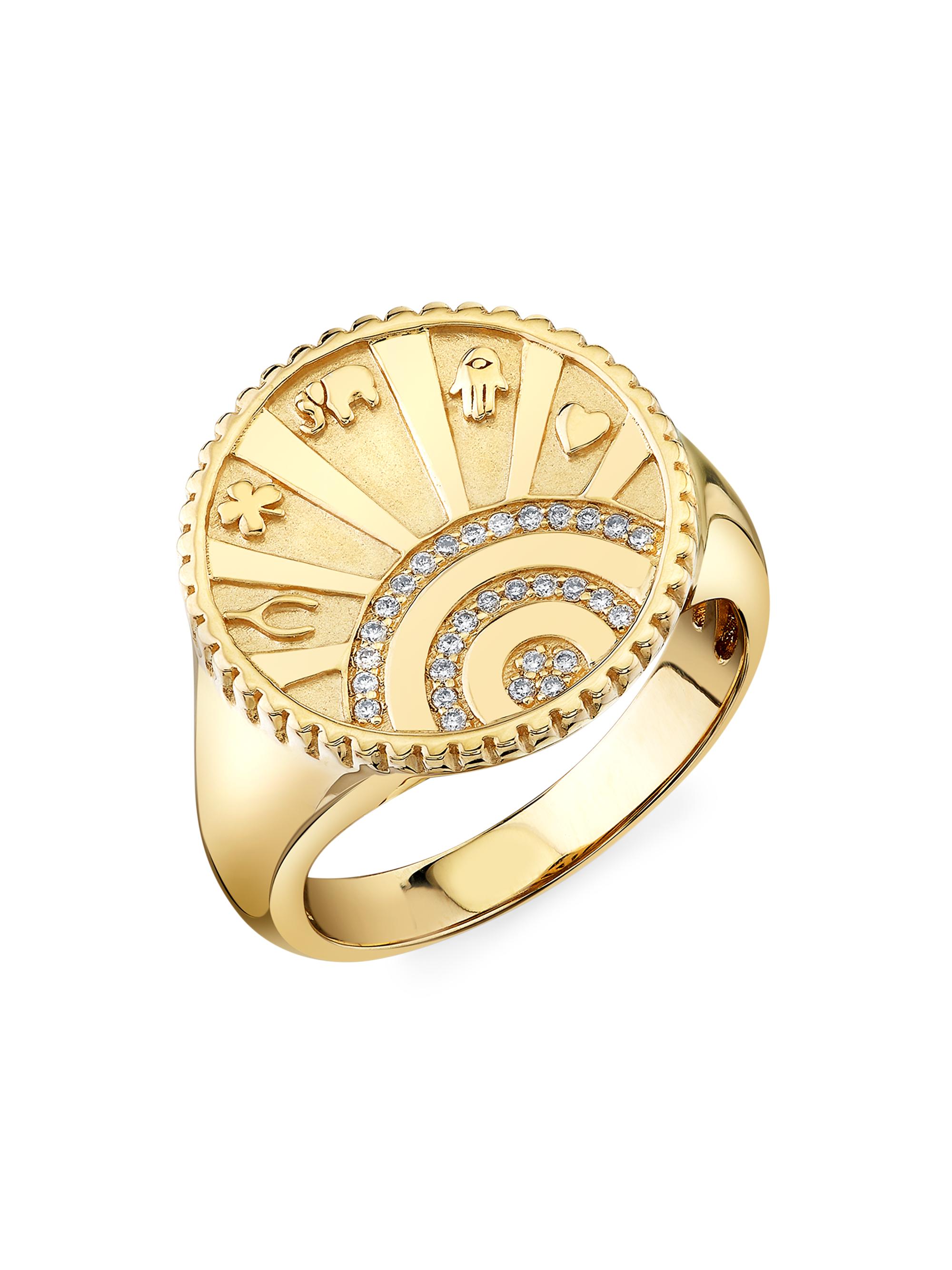Sydney Evan Women's Lucky Coin 14K Yellow Gold & 0.09 TCW Diamond Signet Ring - Yellow Gold