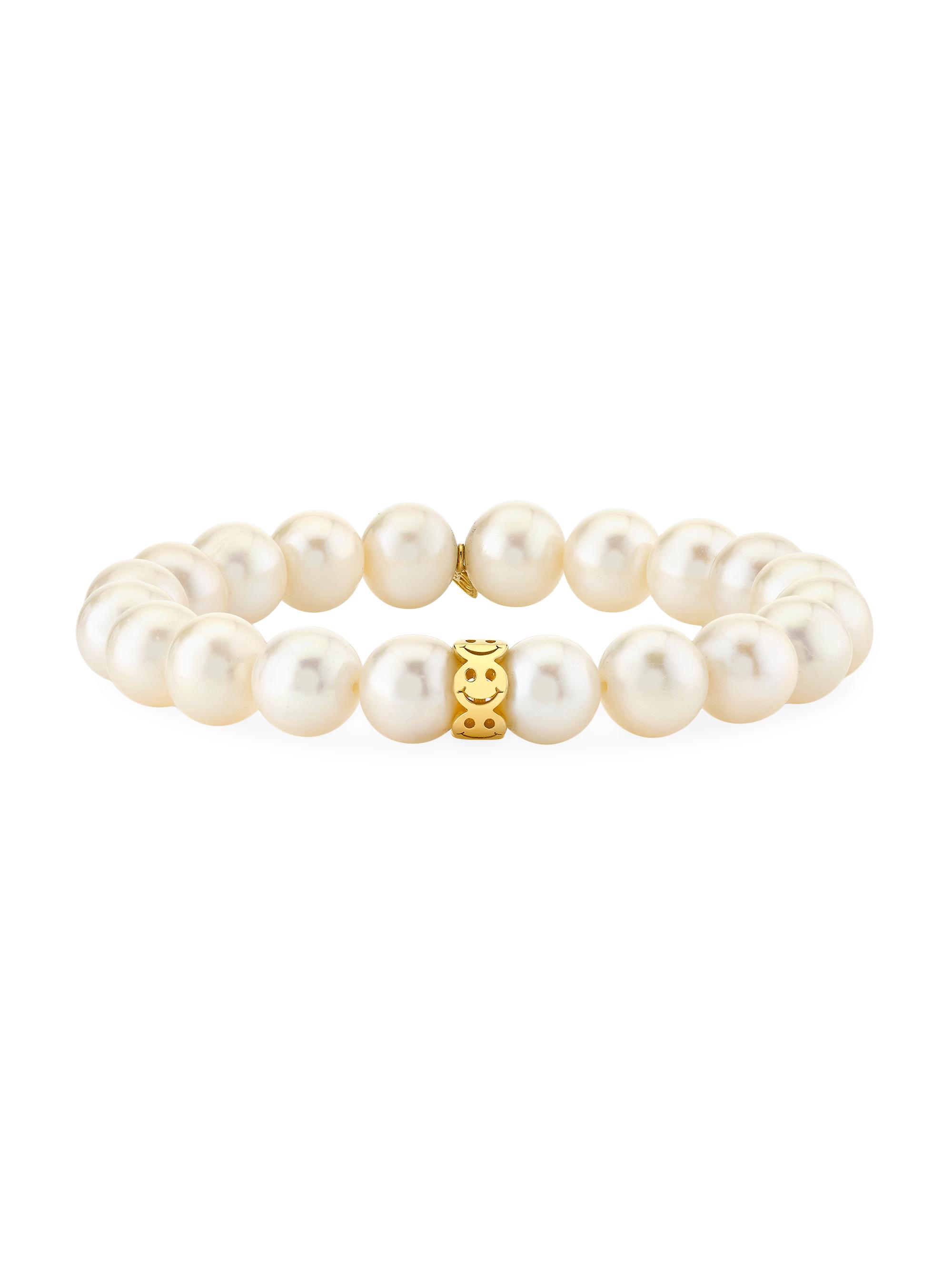 Sydney Evan Women's Pure 14K Yellow Gold & Freshwater Pearl Happy Face Stretch Bracelet - White Gold
