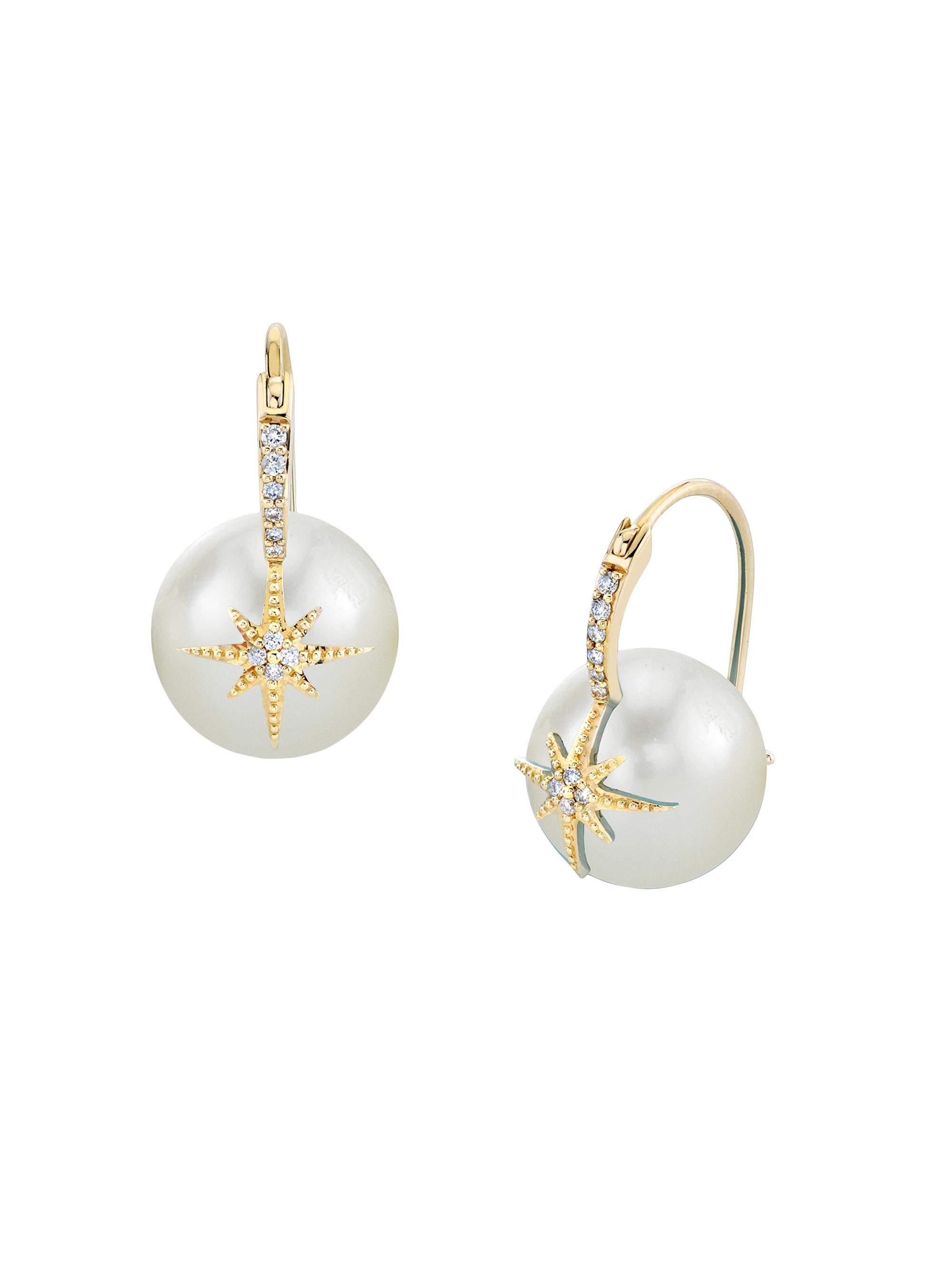 Sydney Evan Women's Starburst 14K Yellow Gold, 0.10 TCW Diamond & Pearl Bead Earrings - Yellow Gold