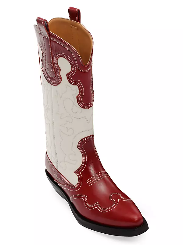 Colorblocked Embroidered Leather Western Boots