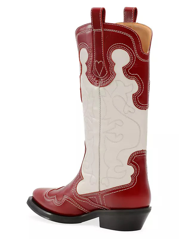 Colorblocked Embroidered Leather Western Boots