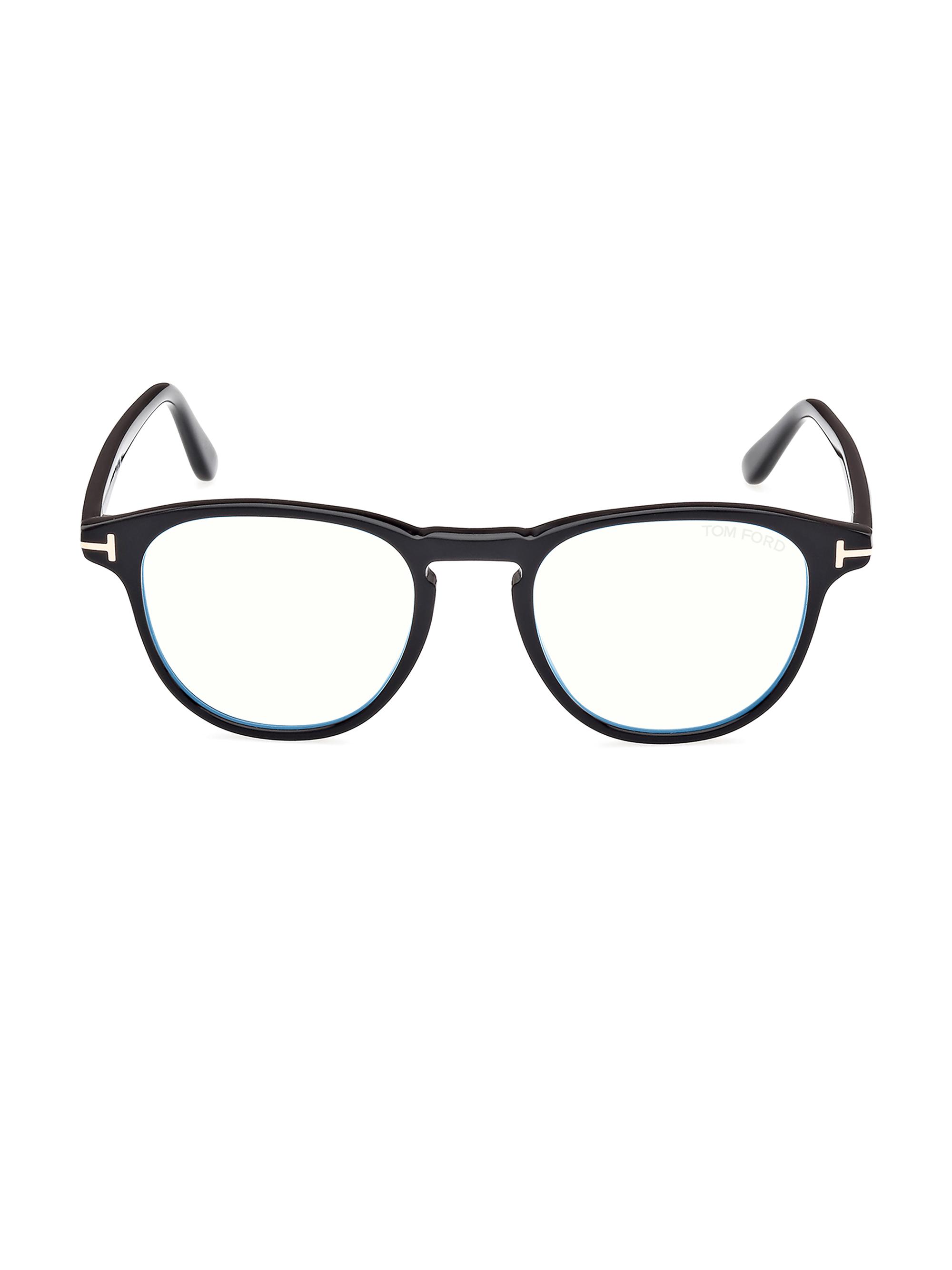 TOM FORD Men's 48MM Square Blue Block Glasses - Shiny Black Blue