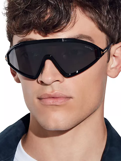 Tom Ford Men's Shield Ski Goggles - Matte Black Smoke Mirror One-Size