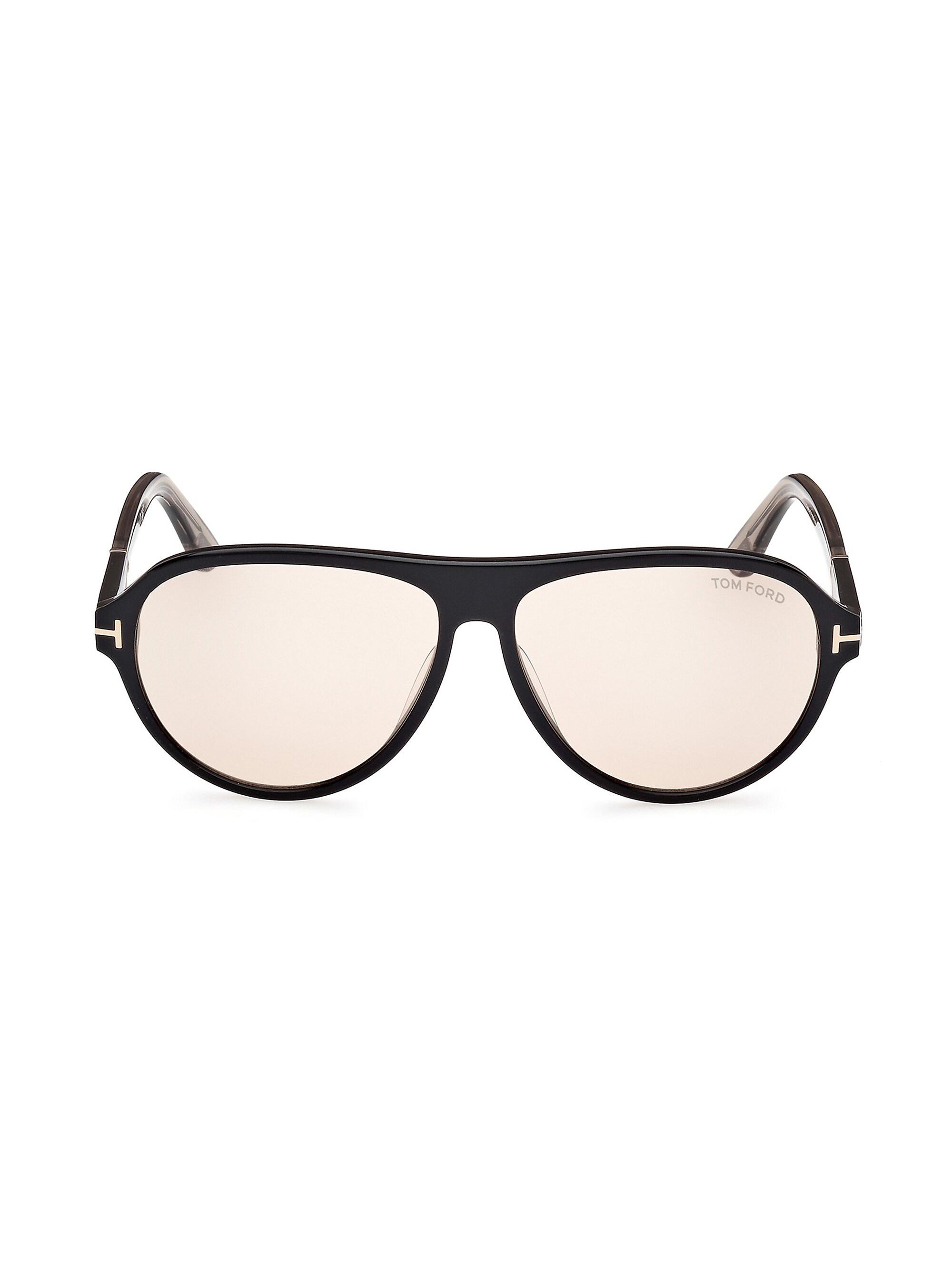 TOM FORD Men's Quincy 59MM Pilot Sunglasses - Shiny Black Brown