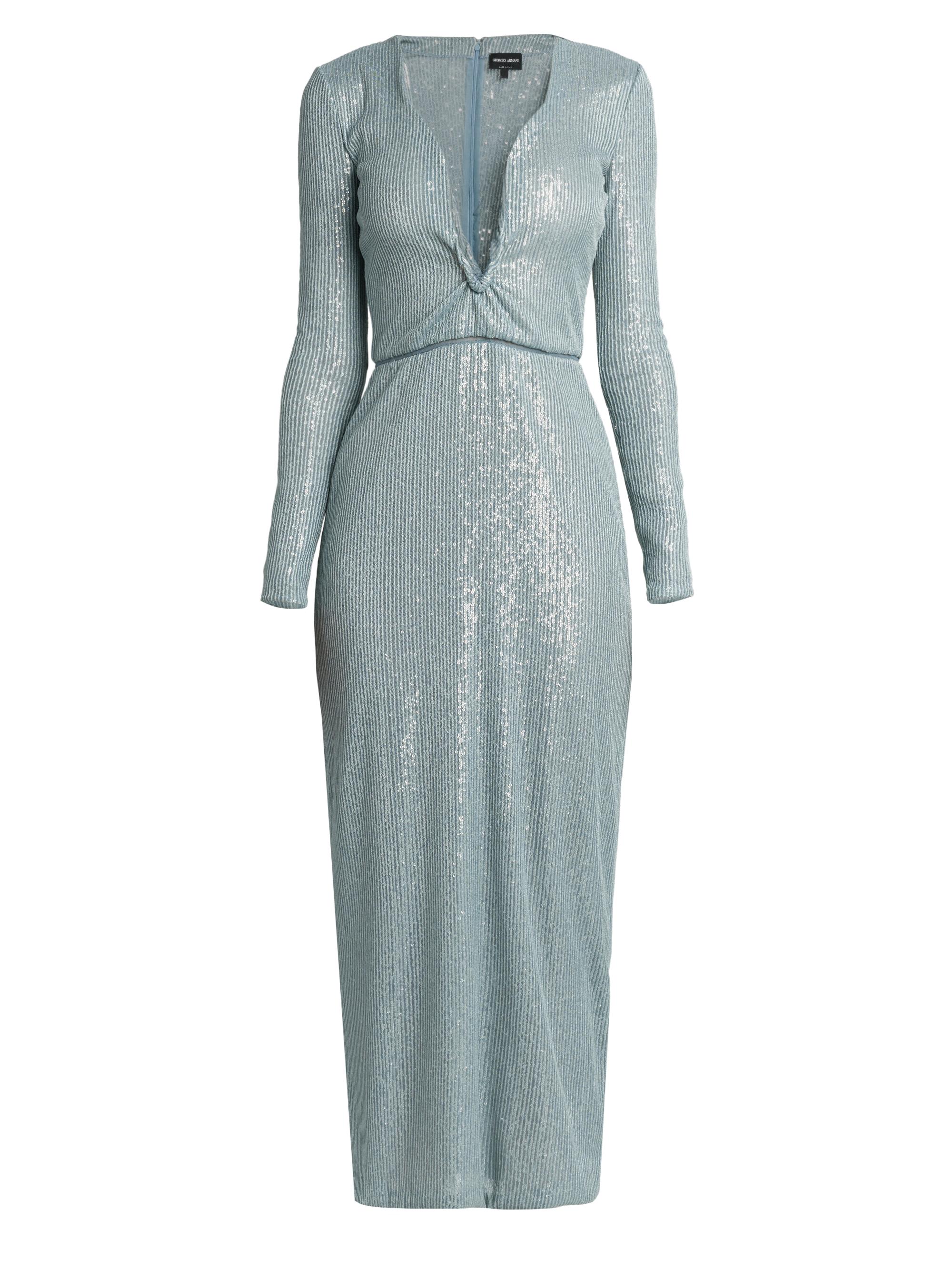 Giorgio Armani Women's Sequined Long-Sleeve Midi Dress - Silver Cloud
